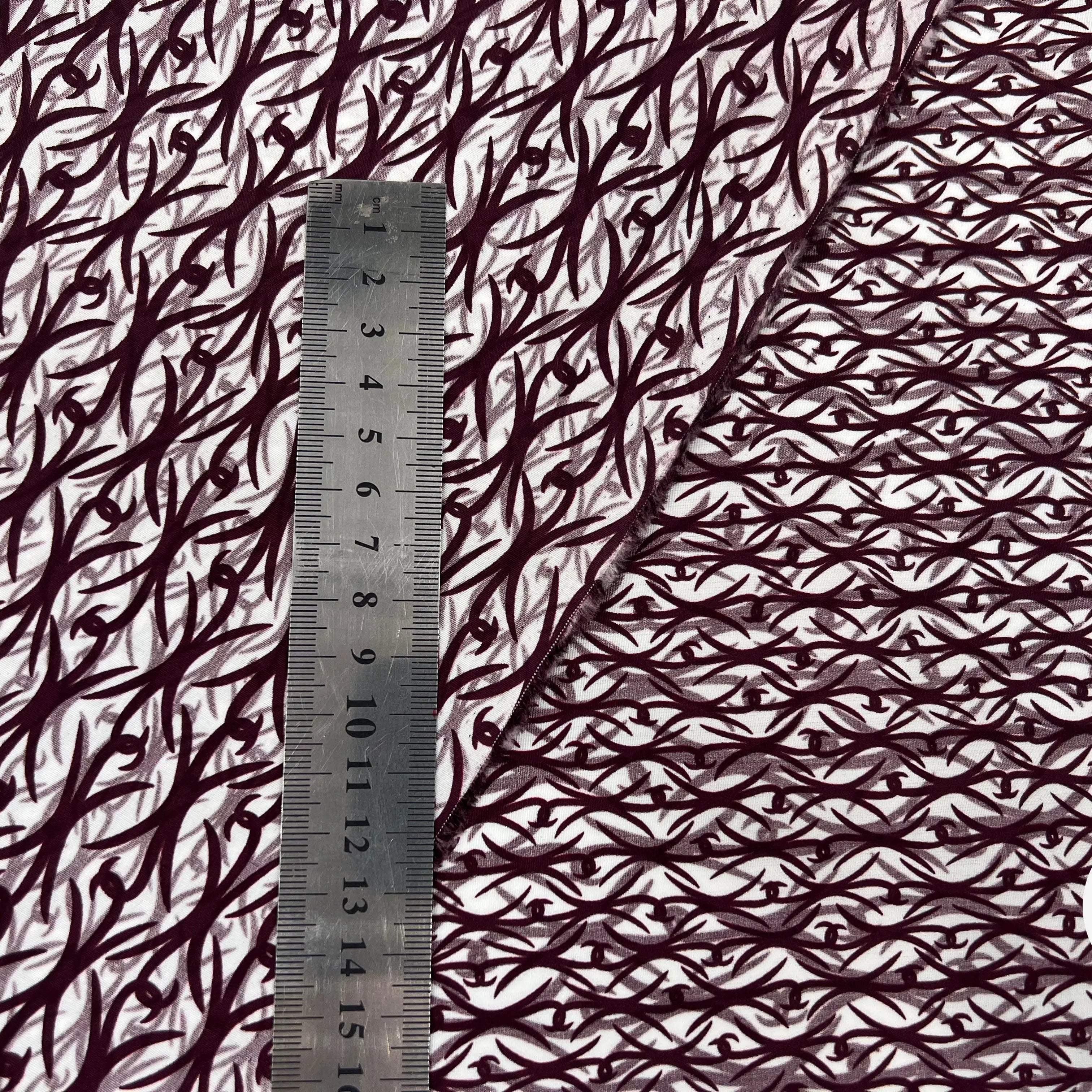 POPELINE DE COTON PEIGNÉE IMPRIMÉE BAROQUE LIE DE VIN MSO