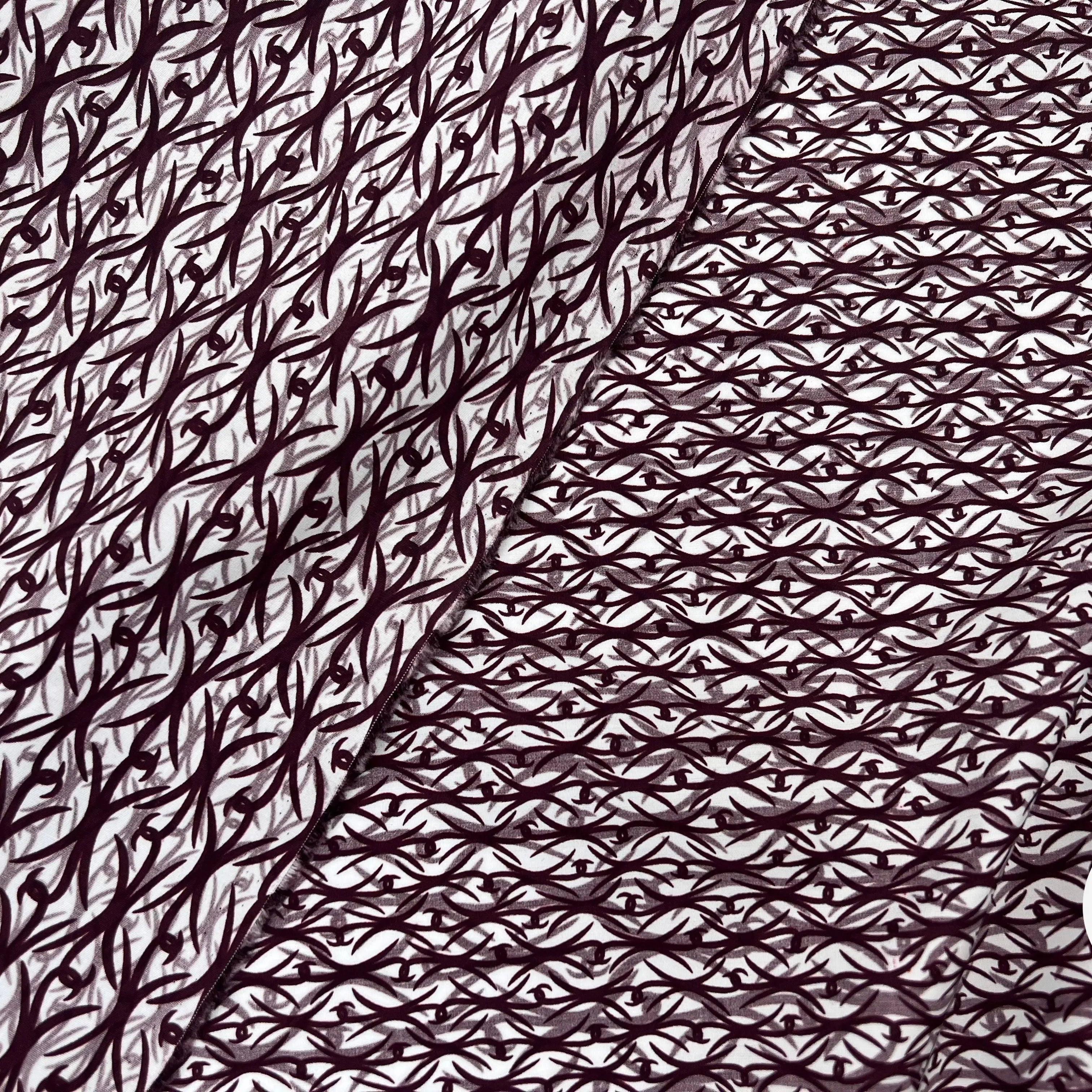 POPELINE DE COTON PEIGNÉE IMPRIMÉE BAROQUE LIE DE VIN MSO