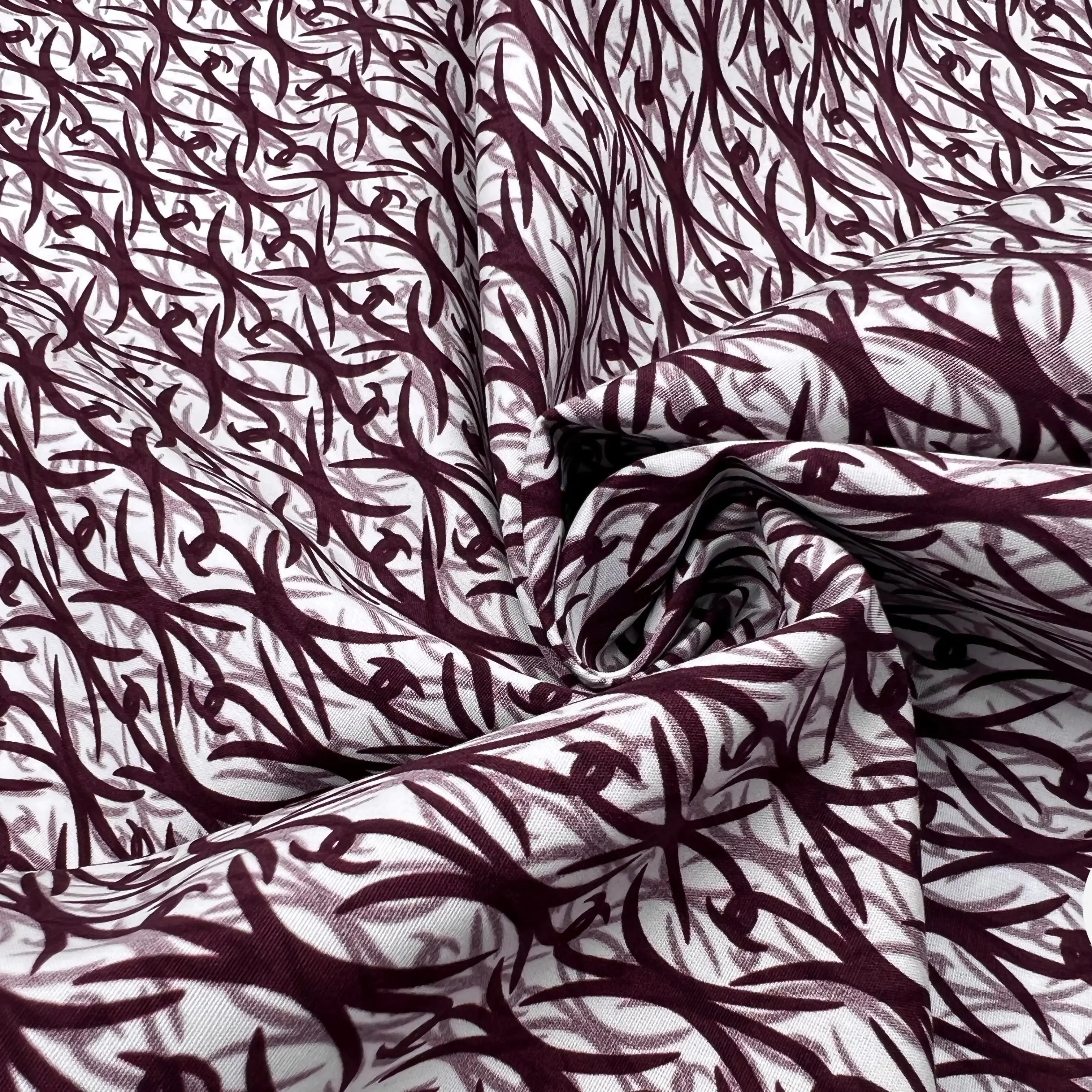 POPELINE DE COTON PEIGNÉE IMPRIMÉE BAROQUE LIE DE VIN MSO