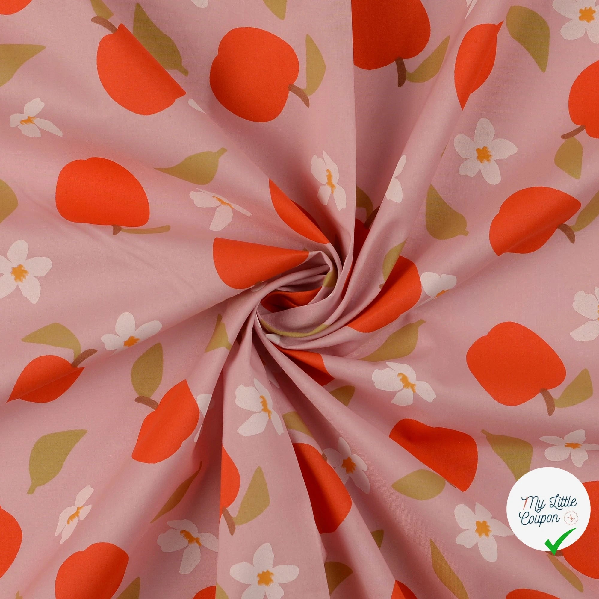 POPELINE DE COTON POMMES ROSE - My Little Coupon