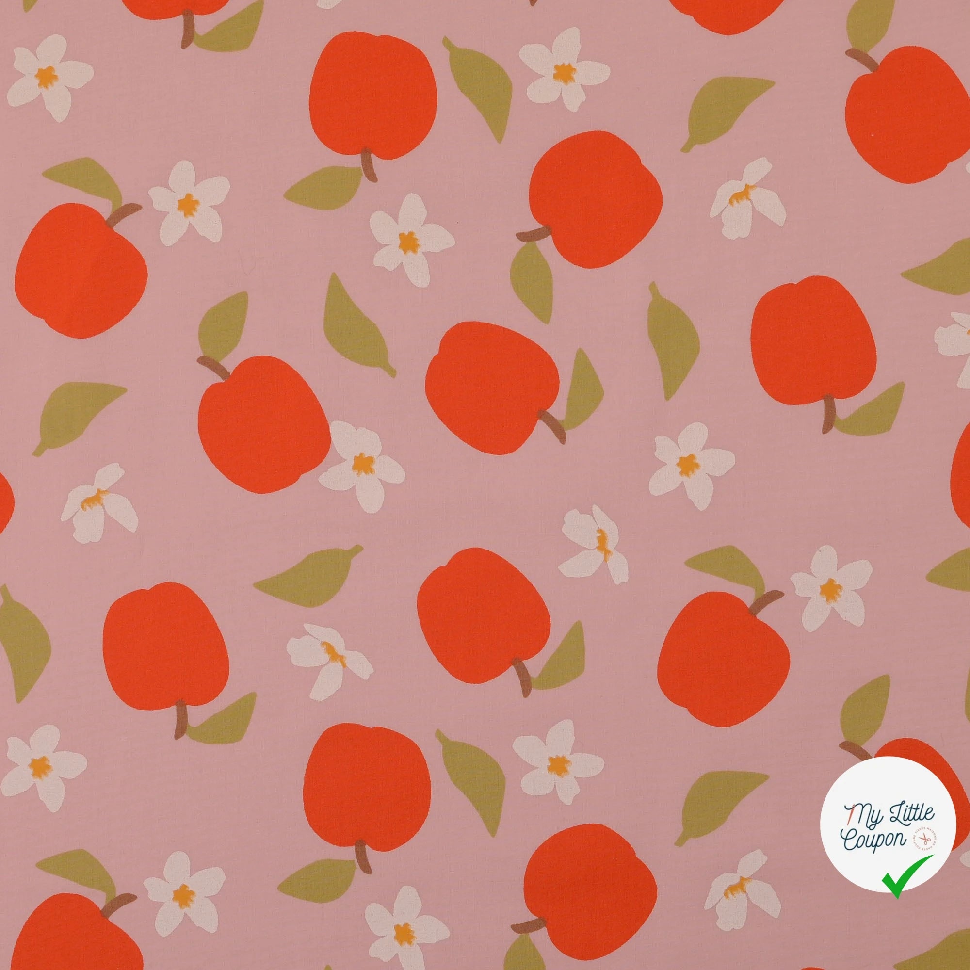 POPELINE DE COTON POMMES ROSE - My Little Coupon