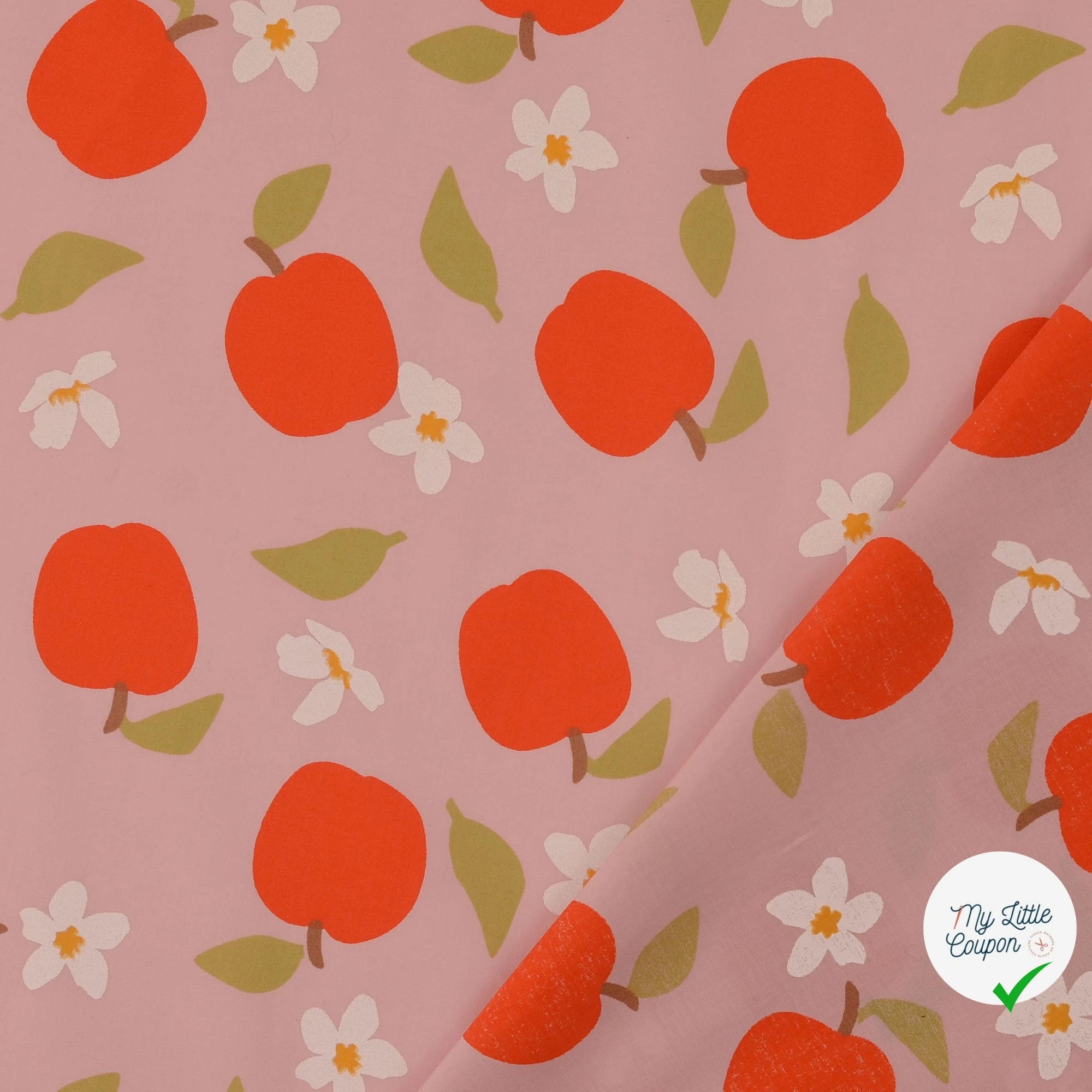 POPELINE DE COTON POMMES ROSE - My Little Coupon