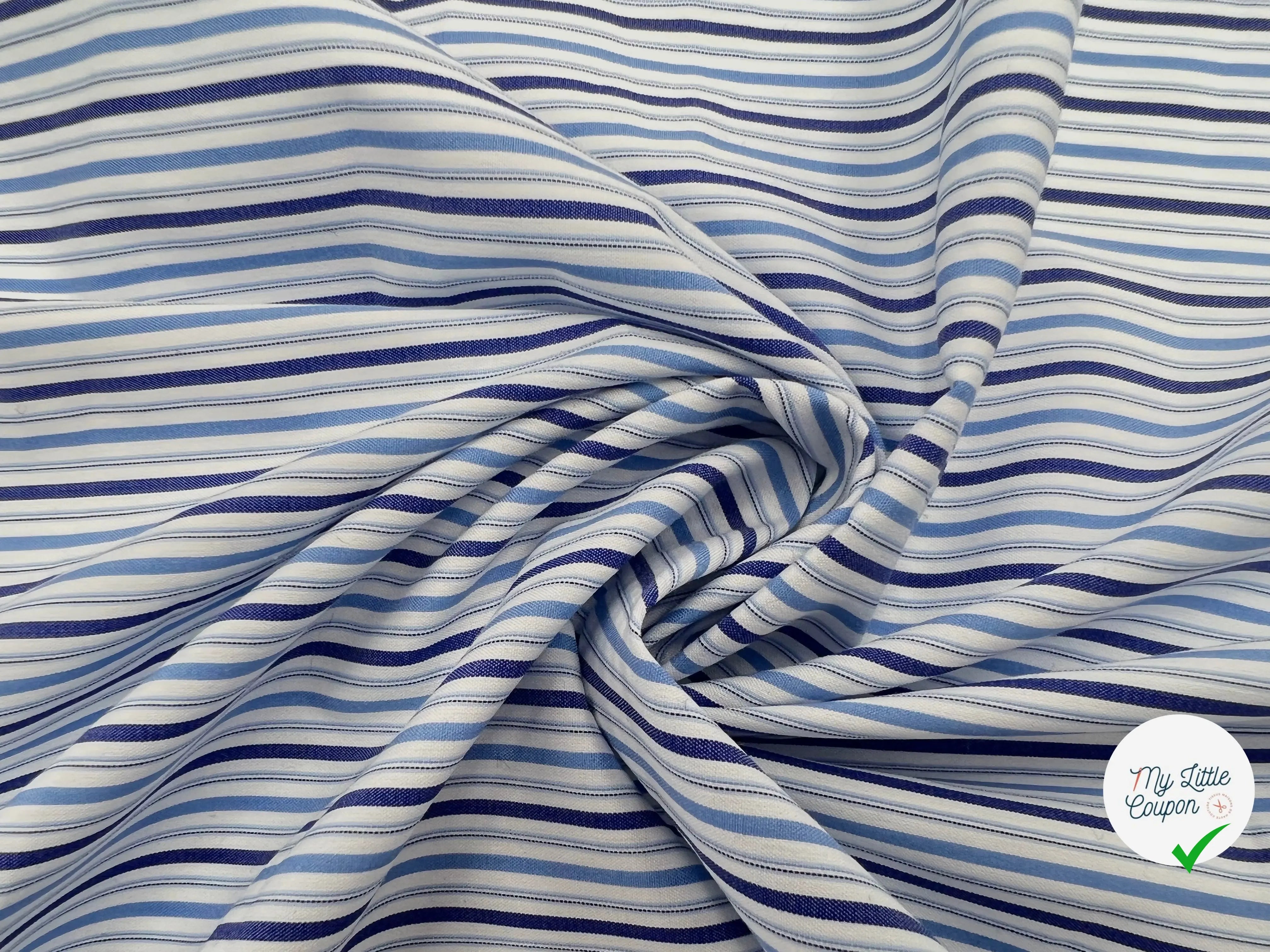POPELINE DE COTON RAYURES BLEU ÉLÉGAMMENT - My Little Coupon - tissu - coudre