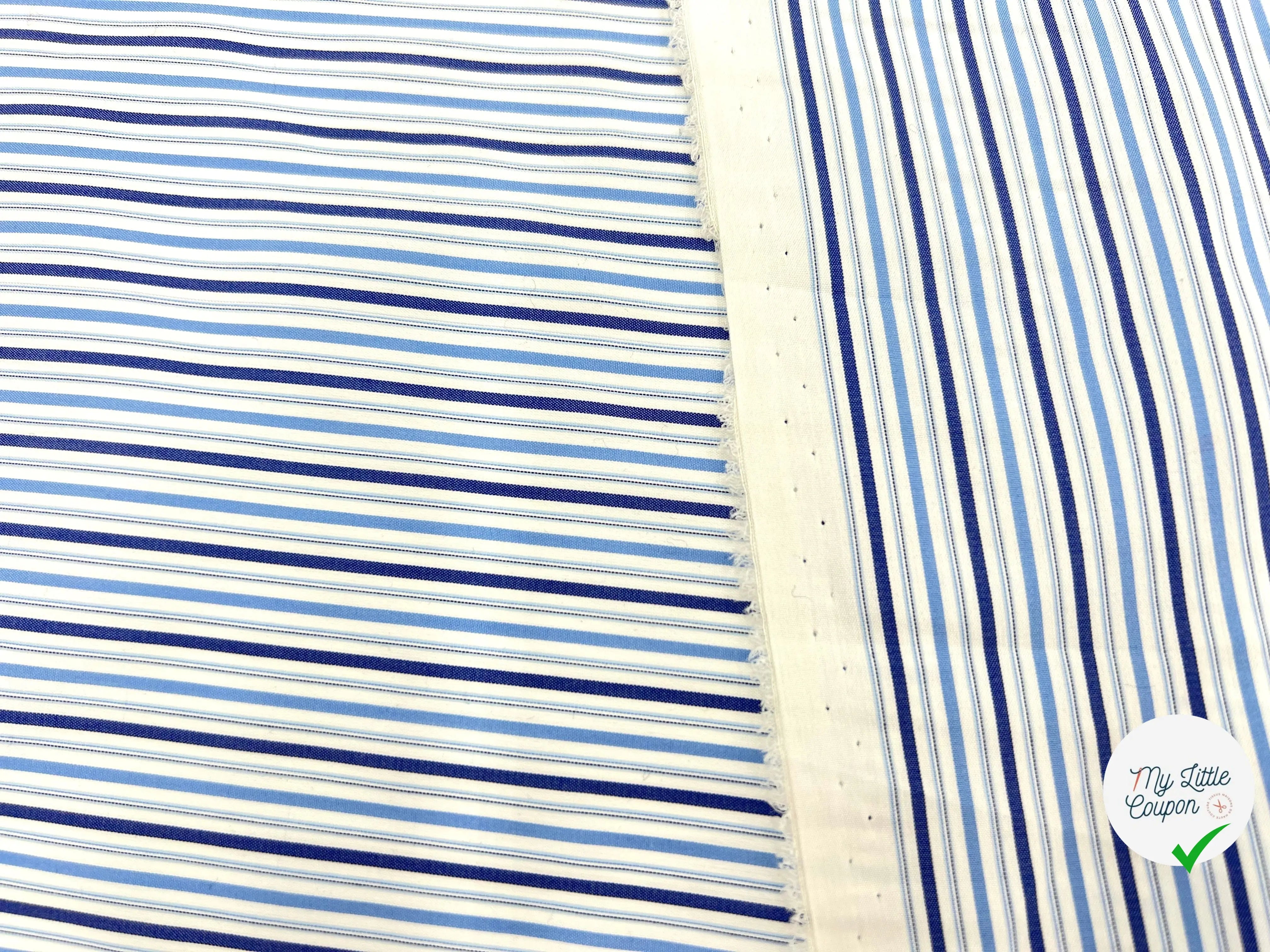POPELINE DE COTON RAYURES BLEU ÉLÉGAMMENT - My Little Coupon - tissu - coudre