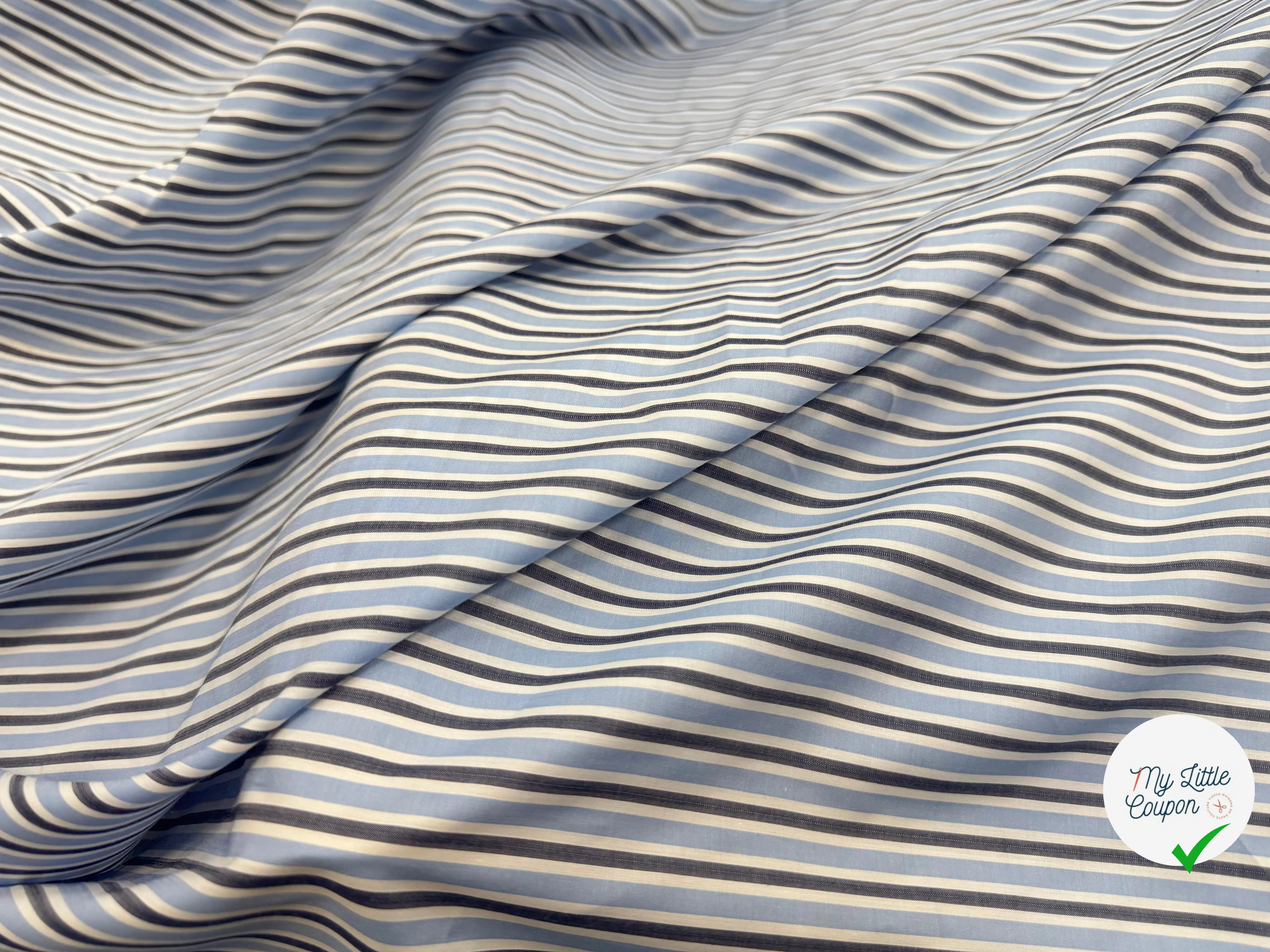 POPELINE DE COTON RAYURES BLEU & BLEU MARINE - My Little Coupon