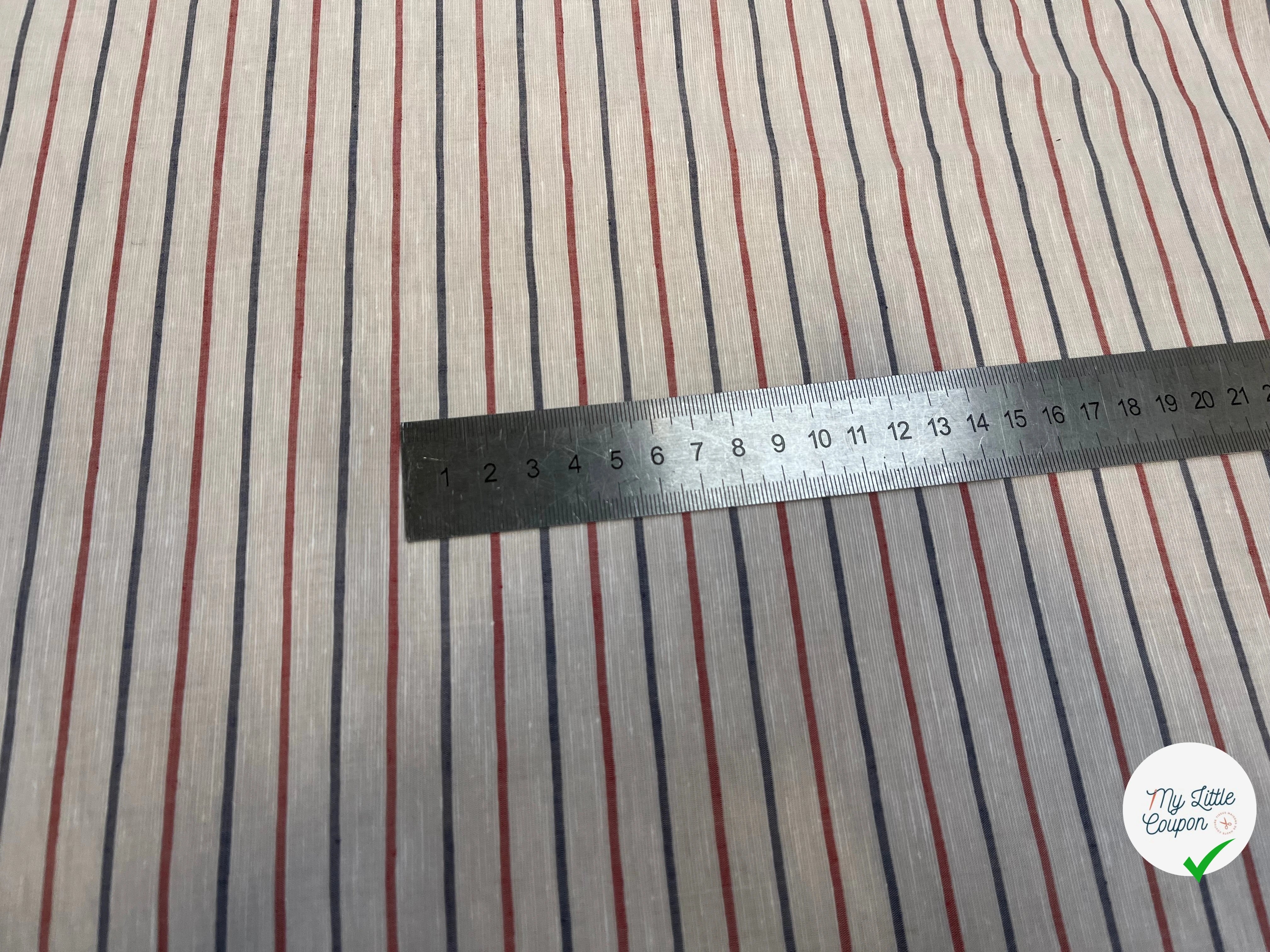 POPELINE DE COTON RAYURES BLEUES ET ROUGES PERPENDICULAIRE À LA LISIÈRE - My Little Coupon