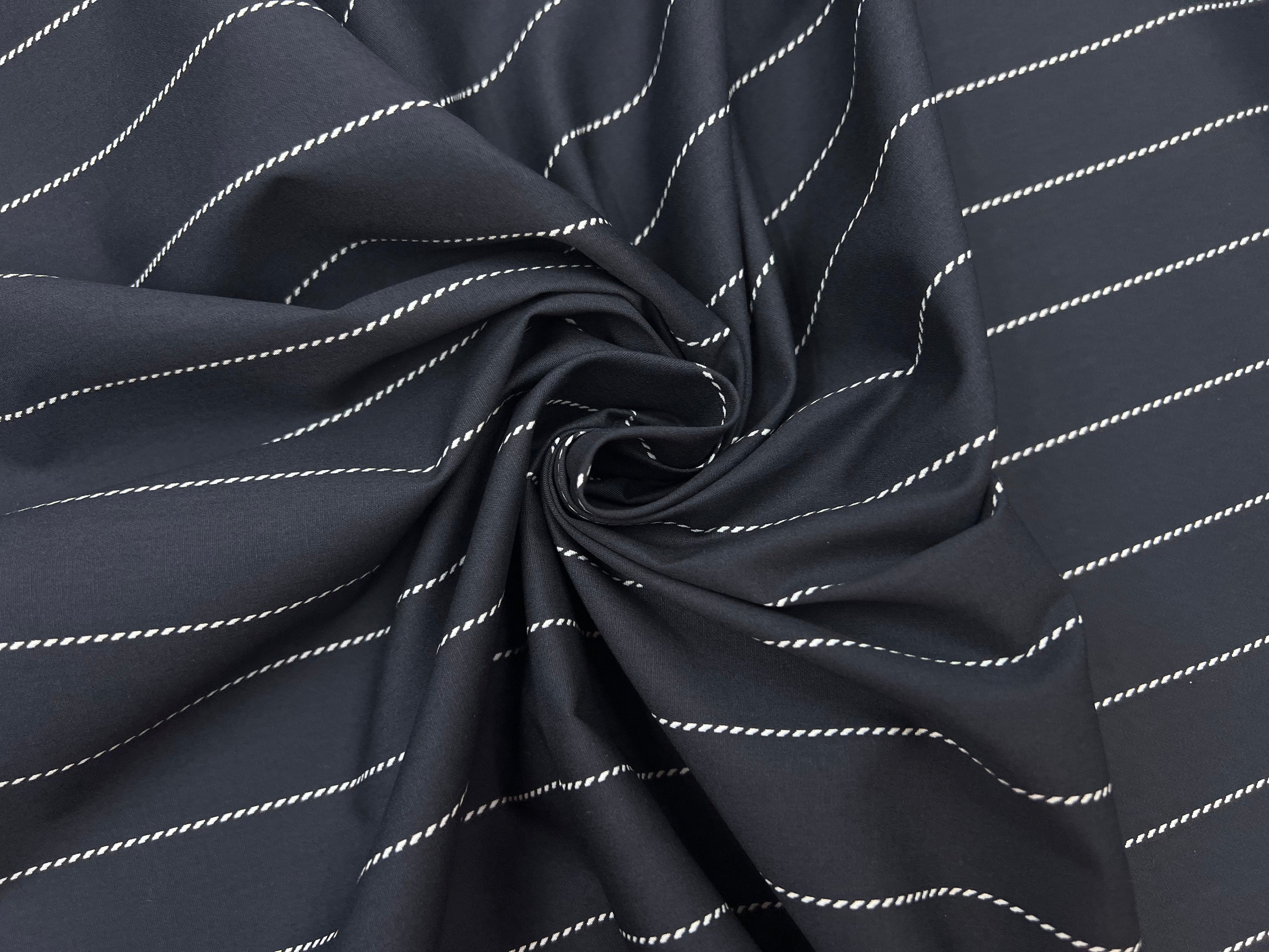 POPELINE DE COTON RAYURES FICELLE NAVY MSO