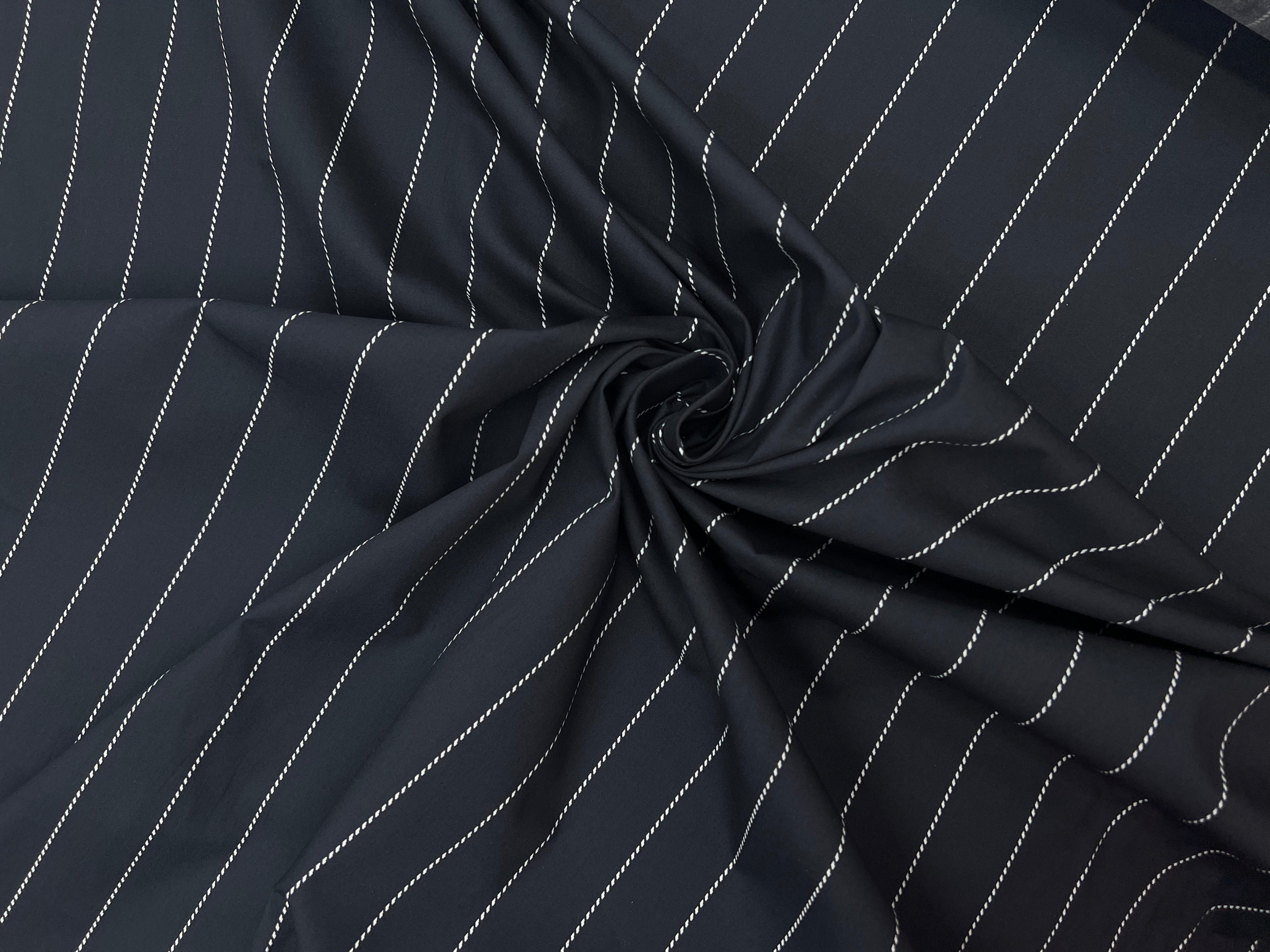 POPELINE DE COTON RAYURES FICELLE NAVY MSO