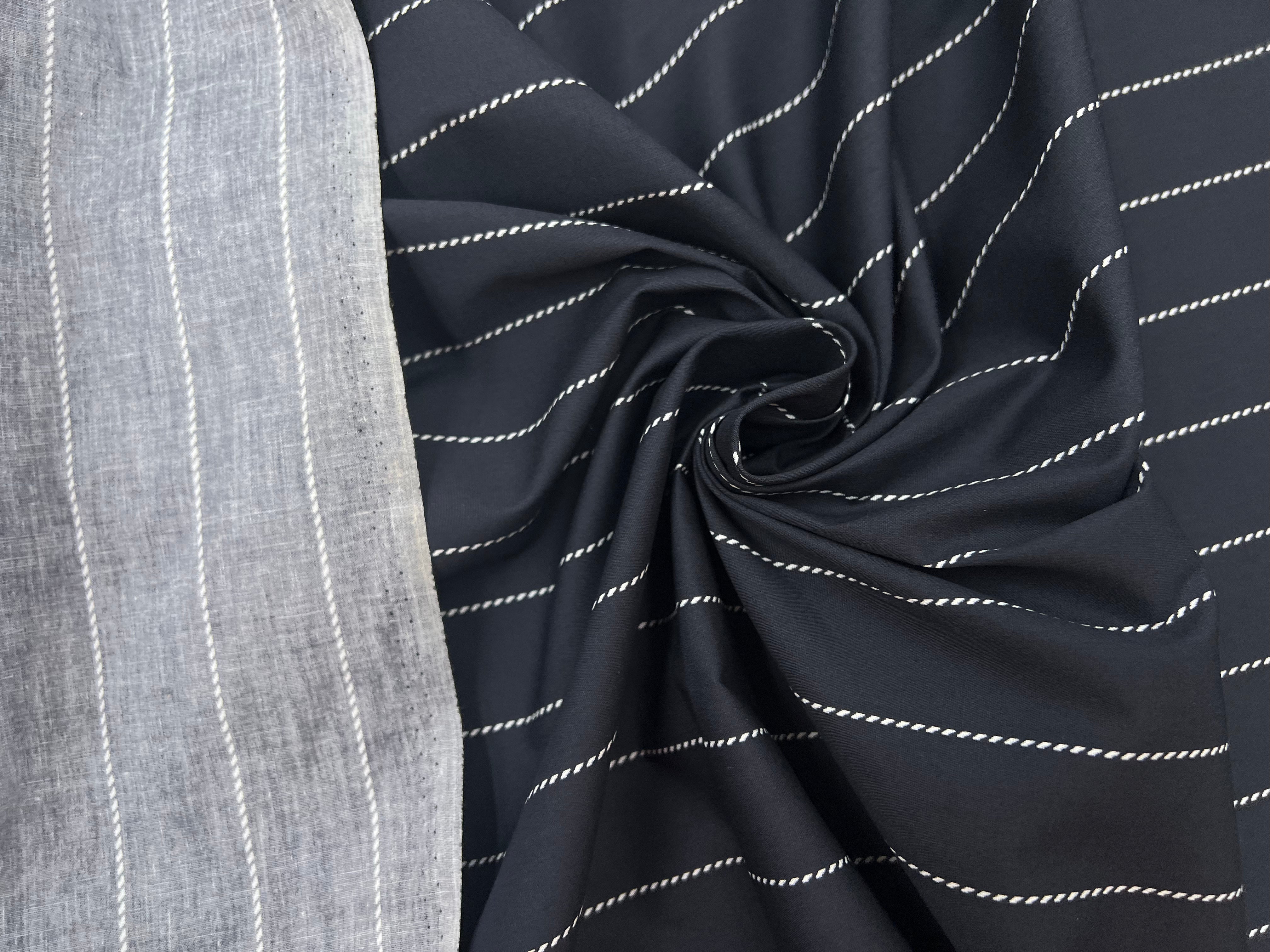 POPELINE DE COTON RAYURES FICELLE NAVY MSO