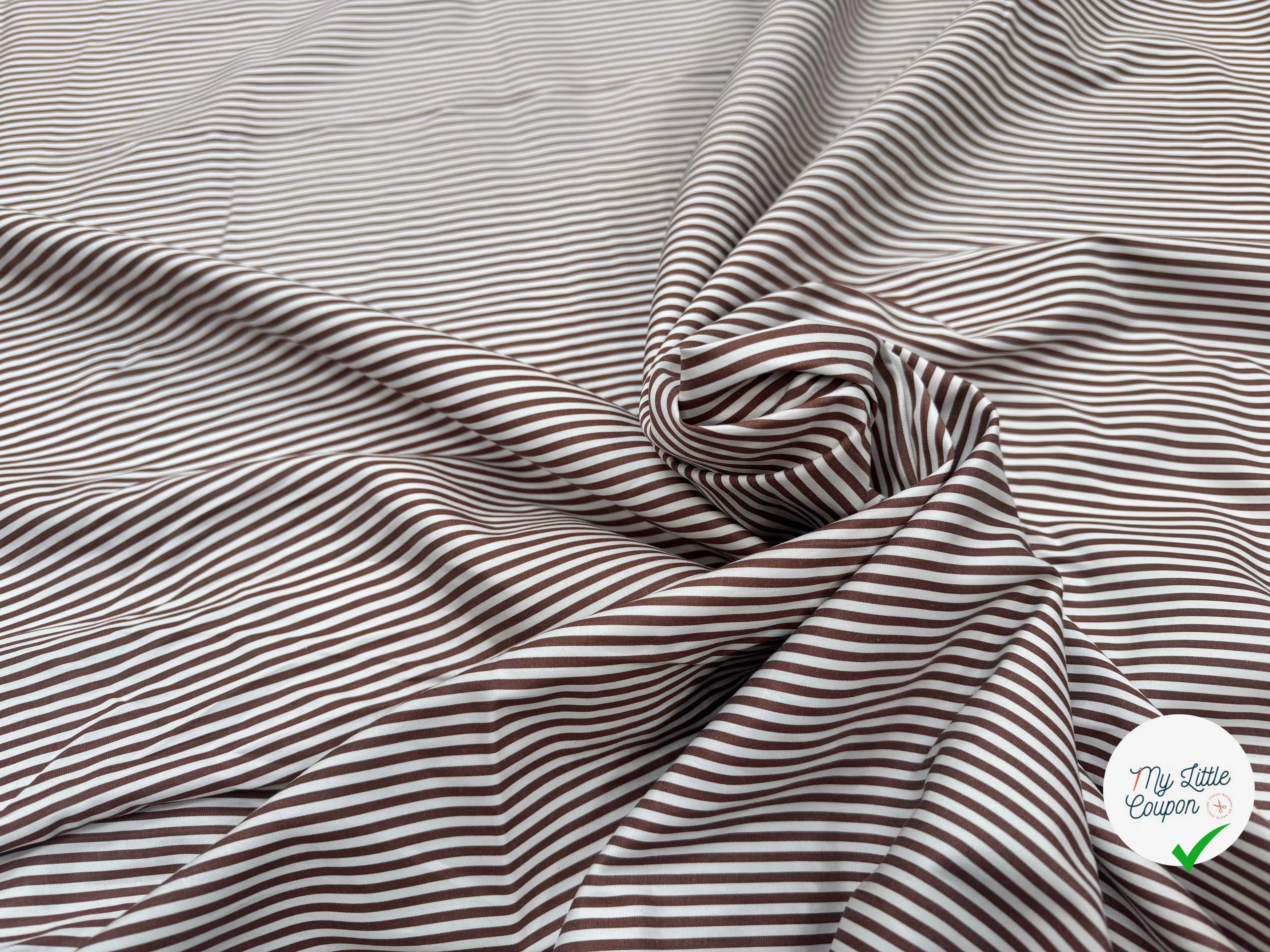 POPELINE DE COTON RAYURES MARRON - My Little Coupon