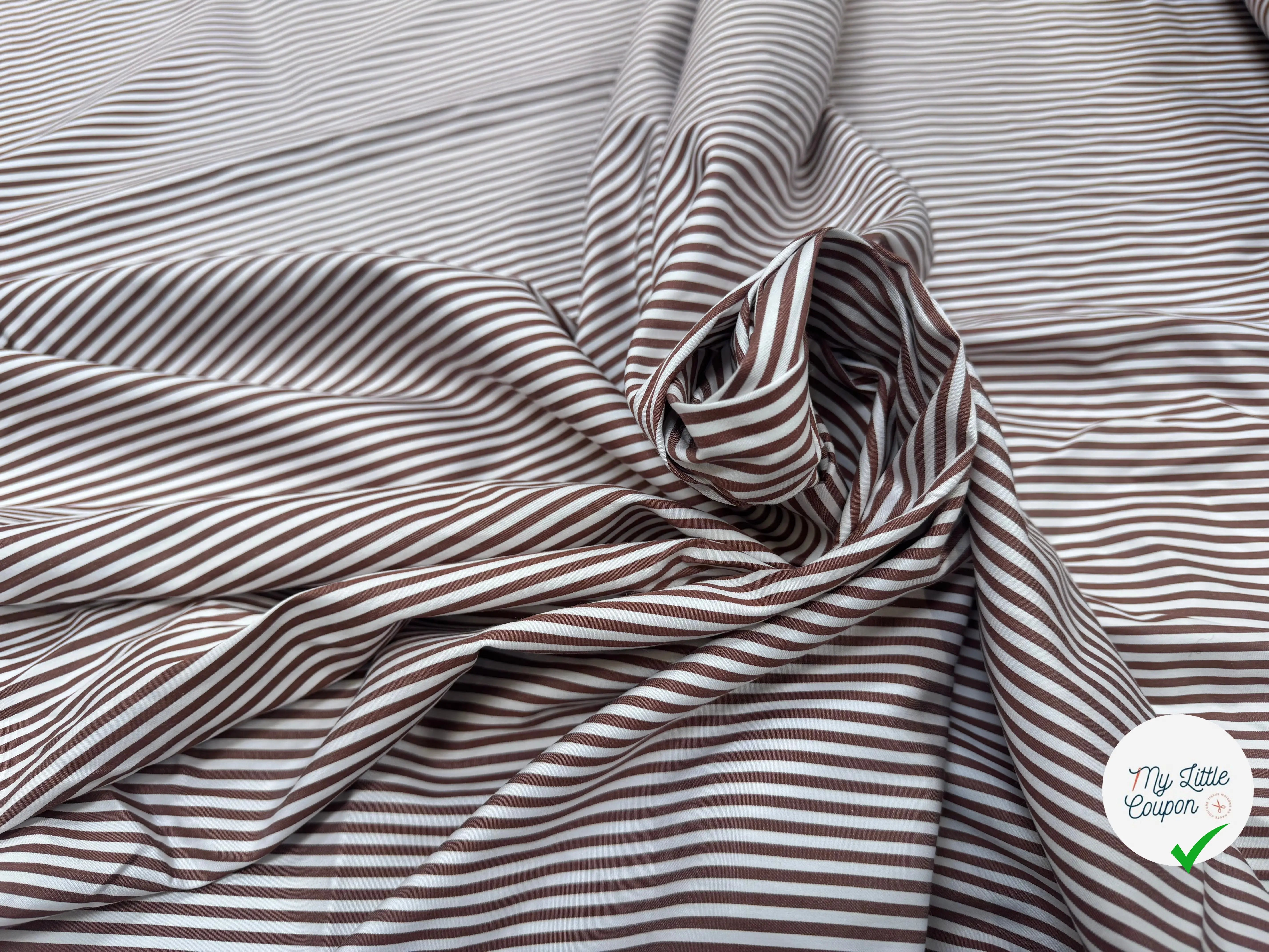 POPELINE DE COTON RAYURES MARRON - My Little Coupon