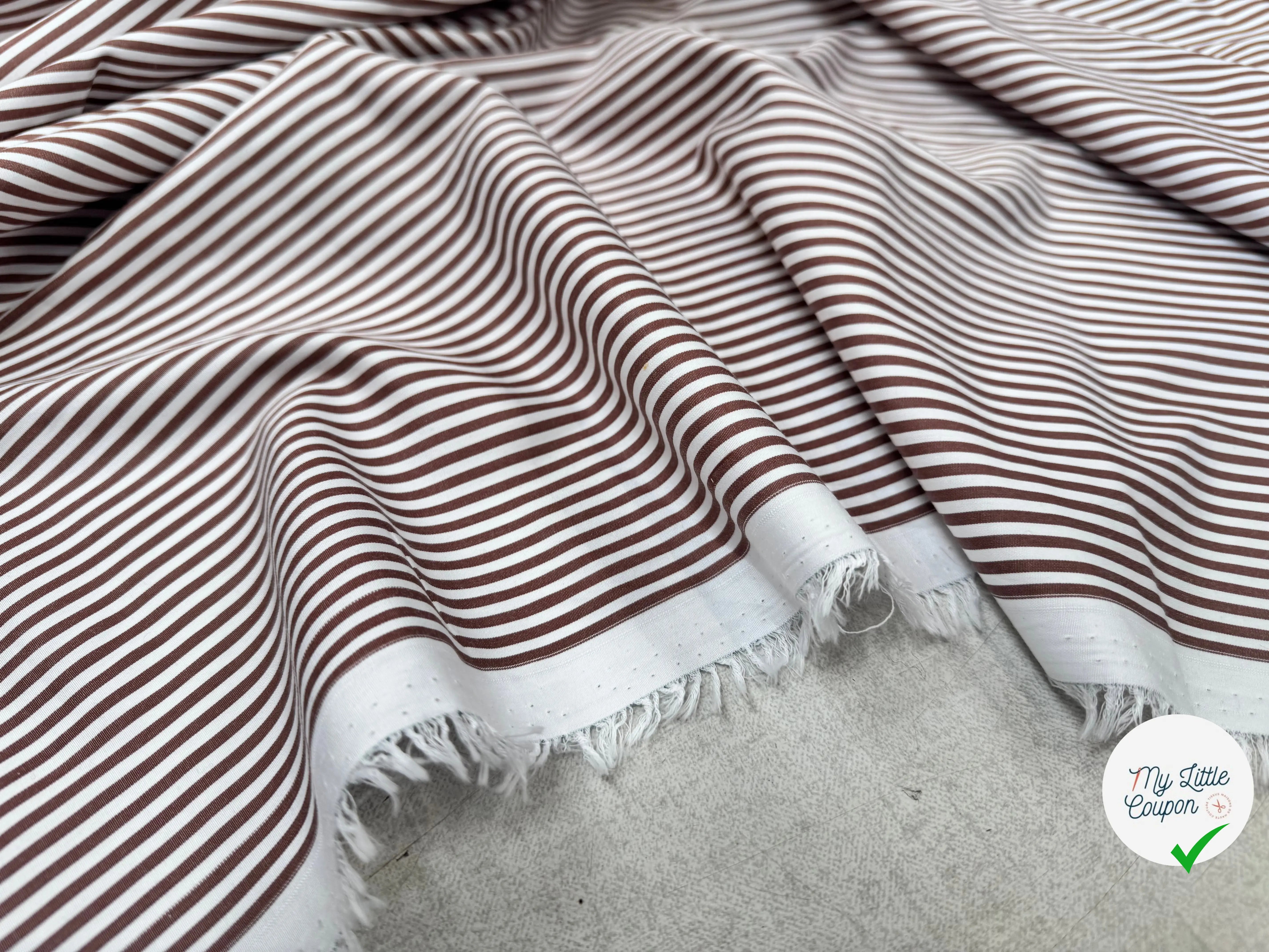 POPELINE DE COTON RAYURES MARRON - My Little Coupon
