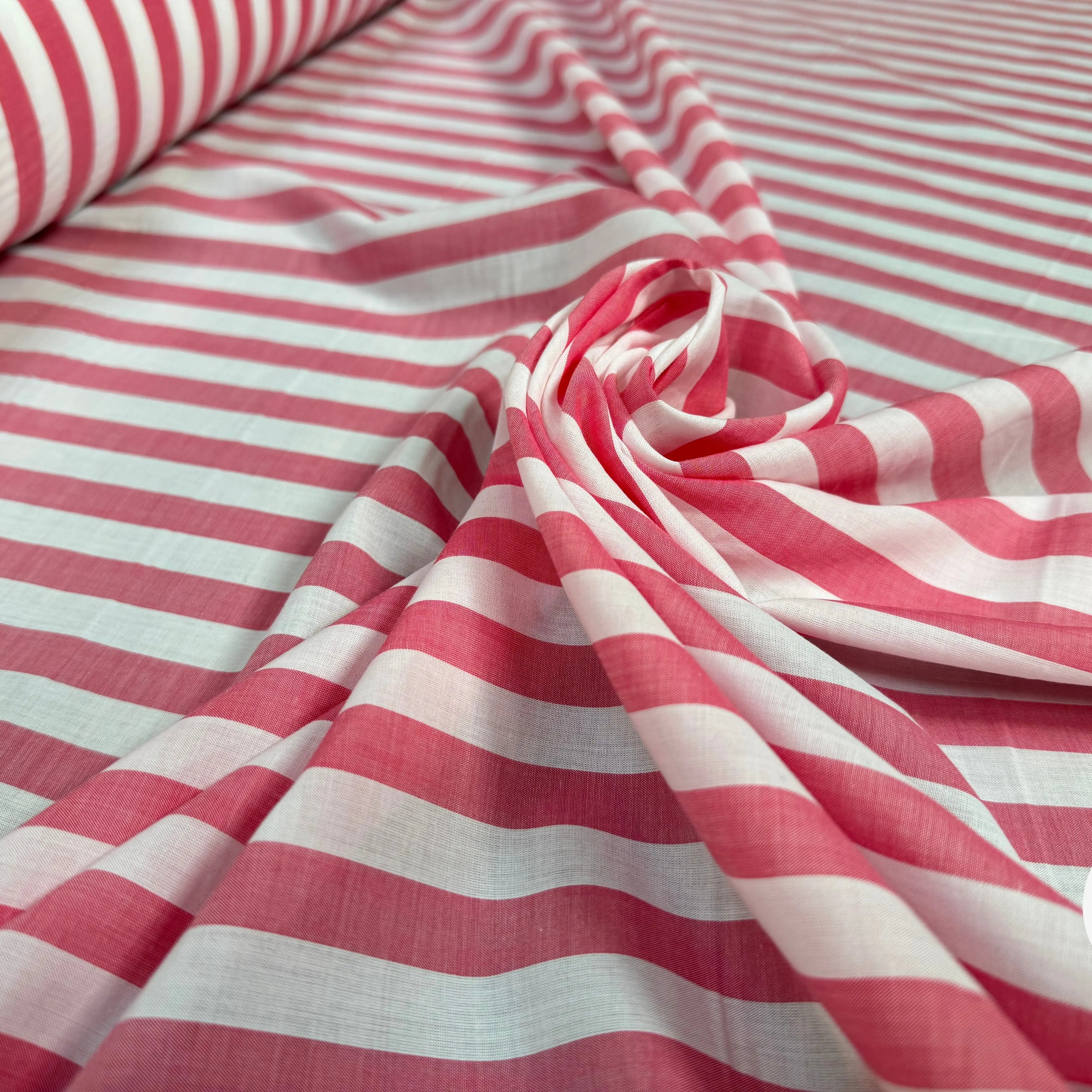 POPELINE DE COTON RAYURES ROUGES ET BLANCHES - My Little Coupon