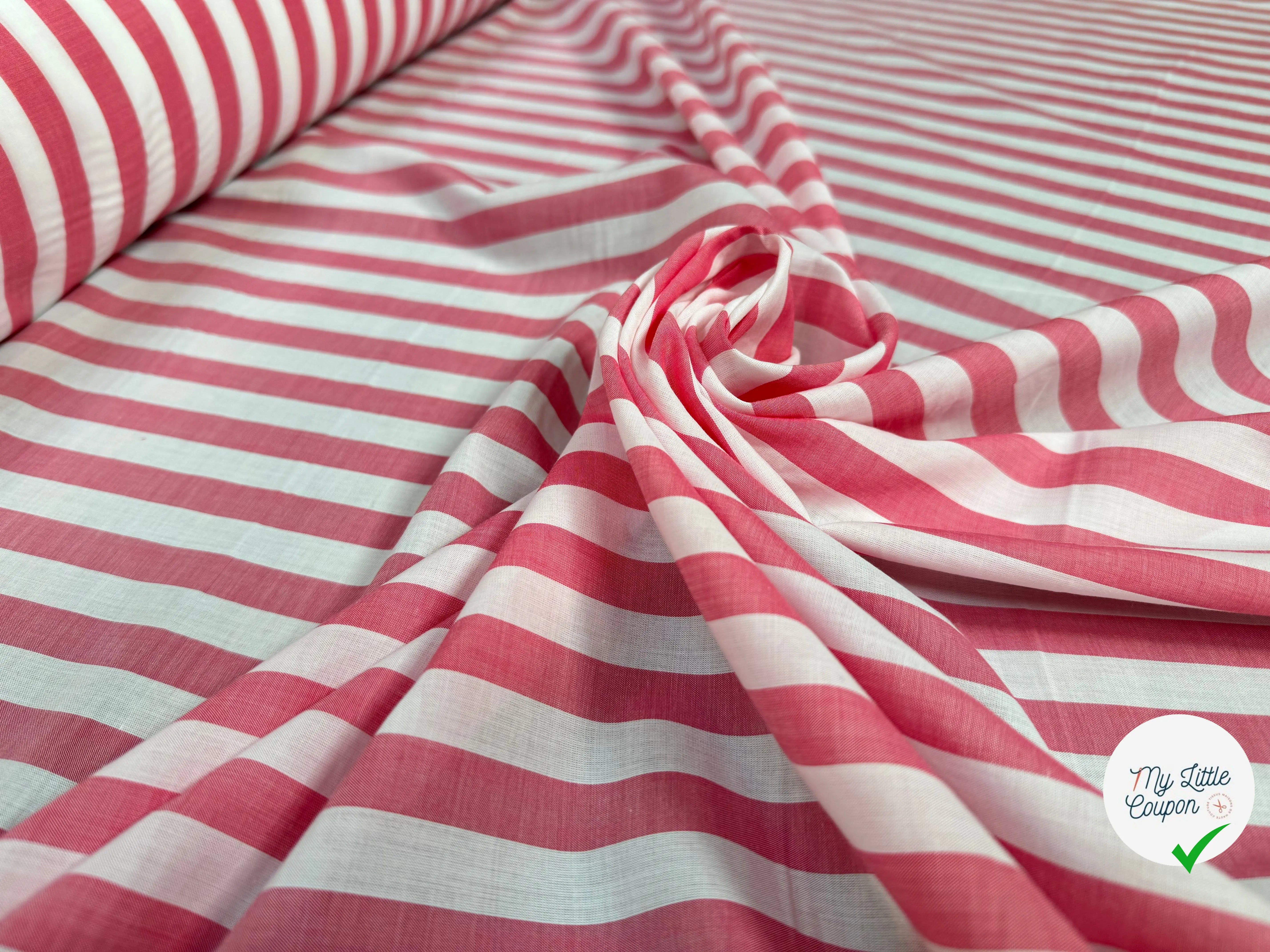 POPELINE DE COTON RAYURES ROUGES ET BLANCHES - My Little Coupon