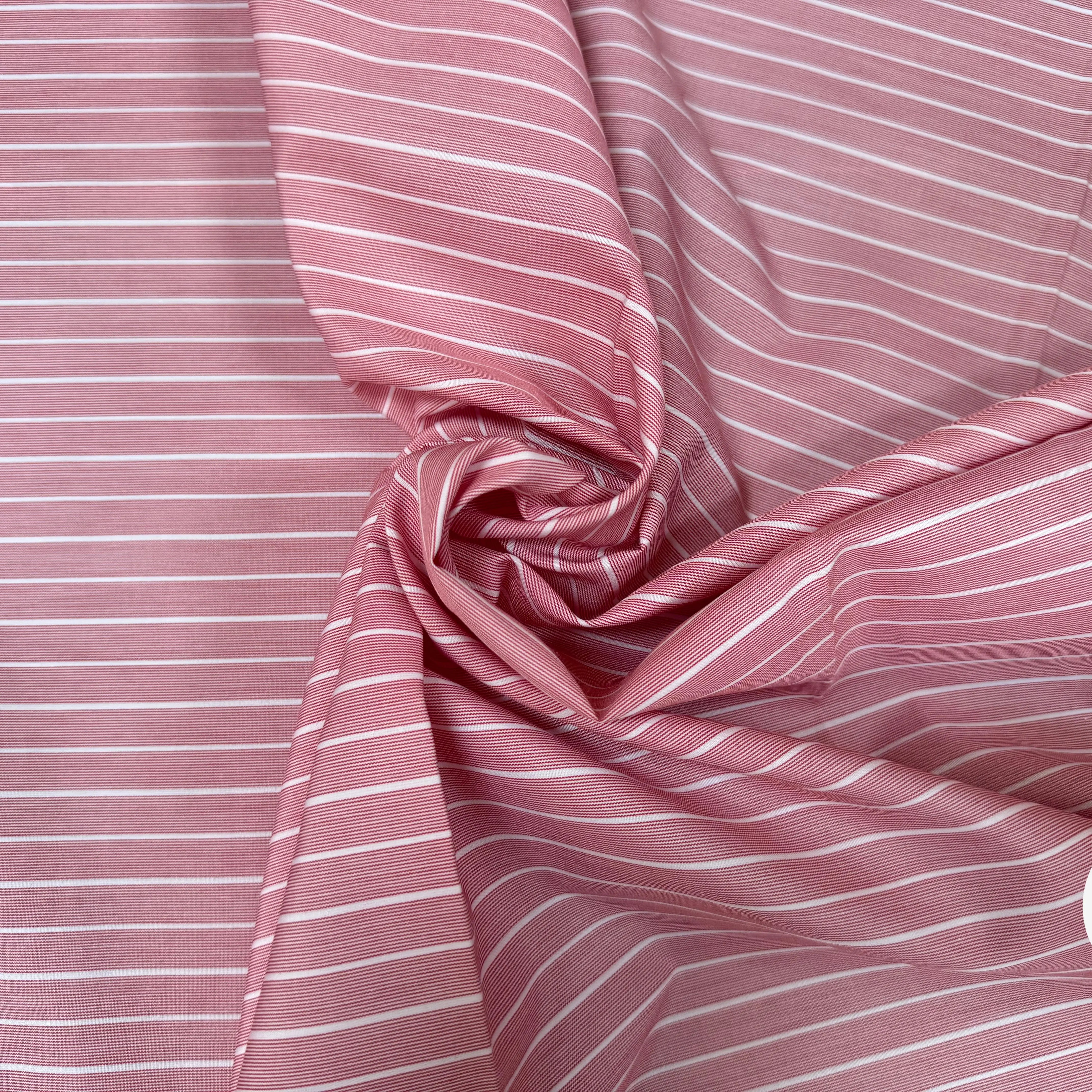 POPELINE DE COTON ROSE À RAYURES BLANCHES - My Little Coupon