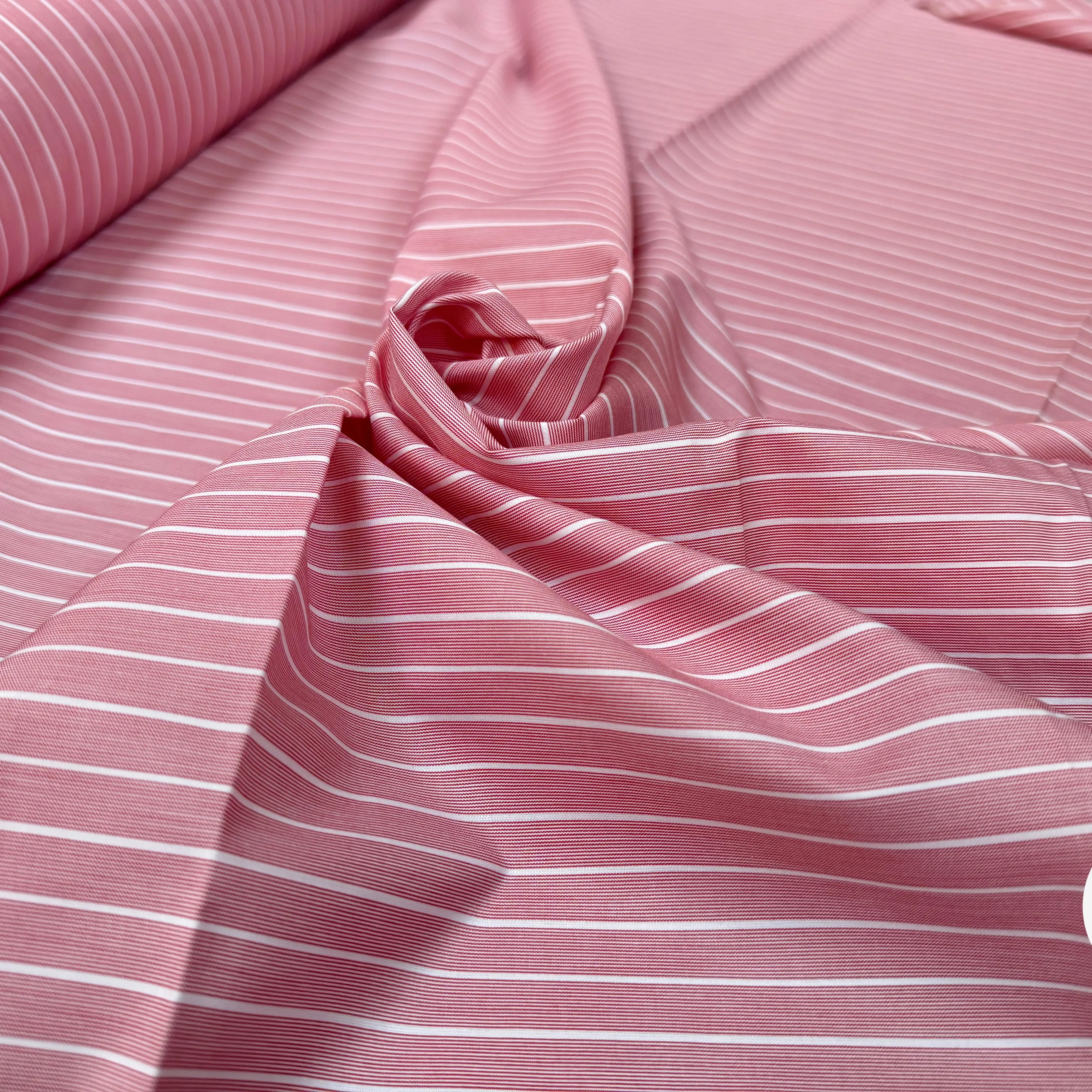 POPELINE DE COTON ROSE À RAYURES BLANCHES - My Little Coupon