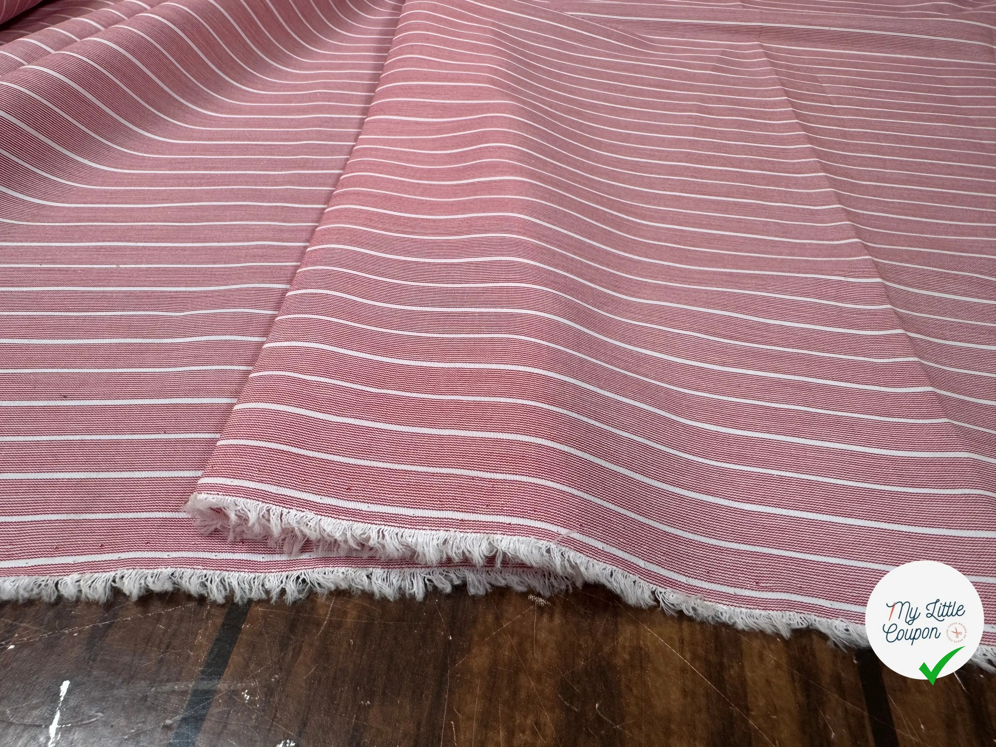 POPELINE DE COTON ROSE À RAYURES BLANCHES - My Little Coupon