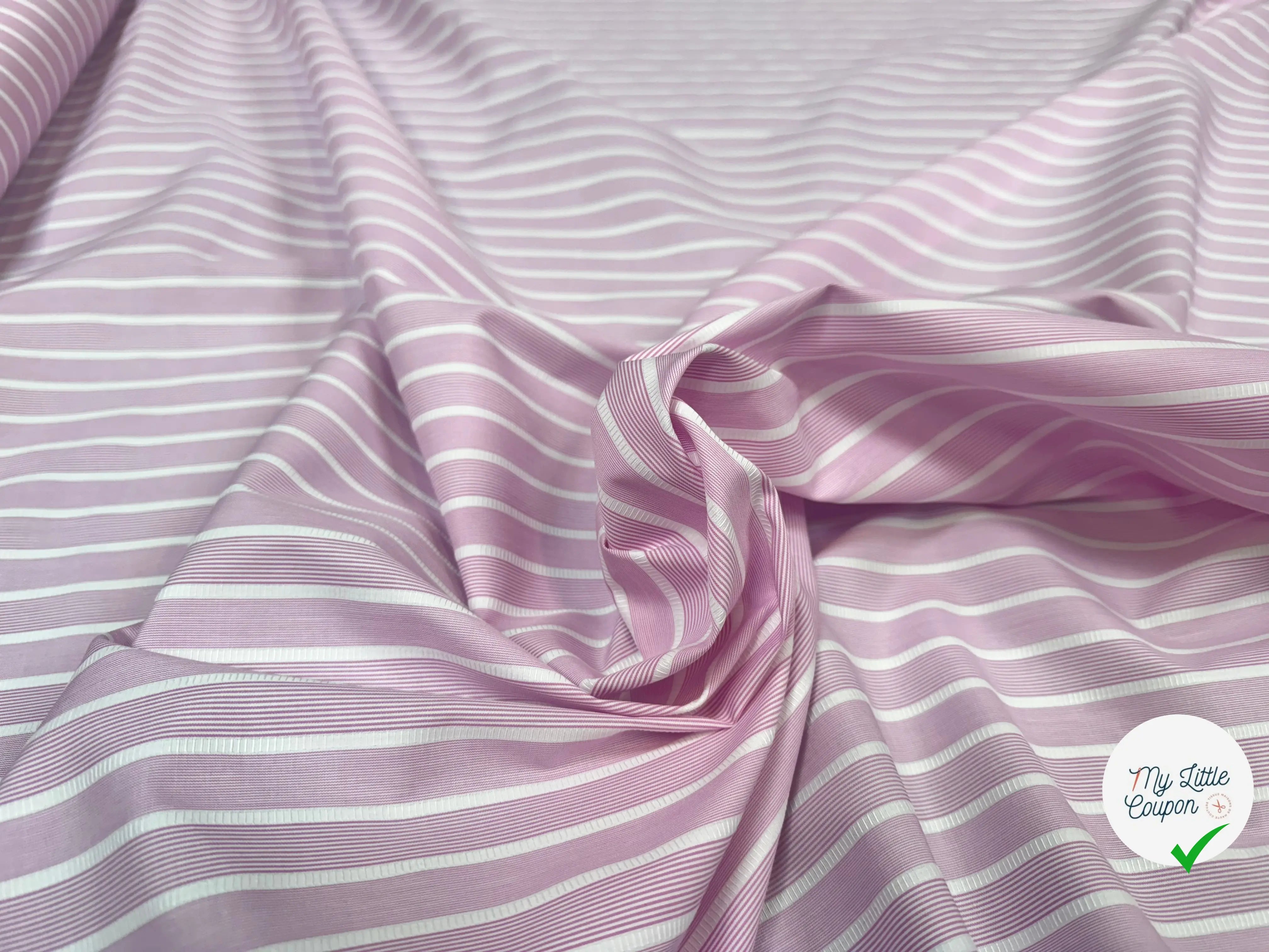 POPELINE DE COTON ROSE RAYURES BLANCHES - My Little Coupon