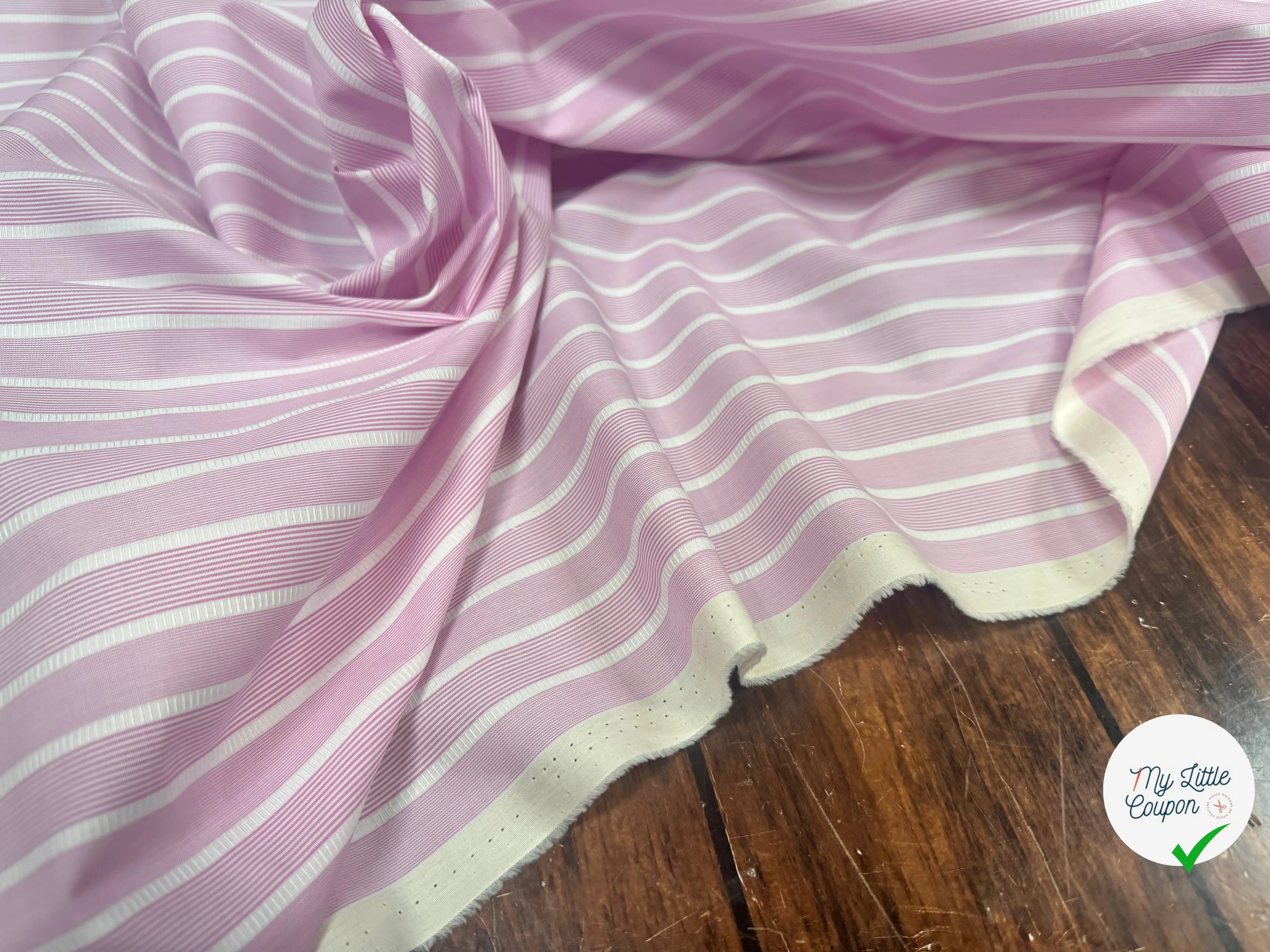 POPELINE DE COTON ROSE RAYURES BLANCHES - My Little Coupon