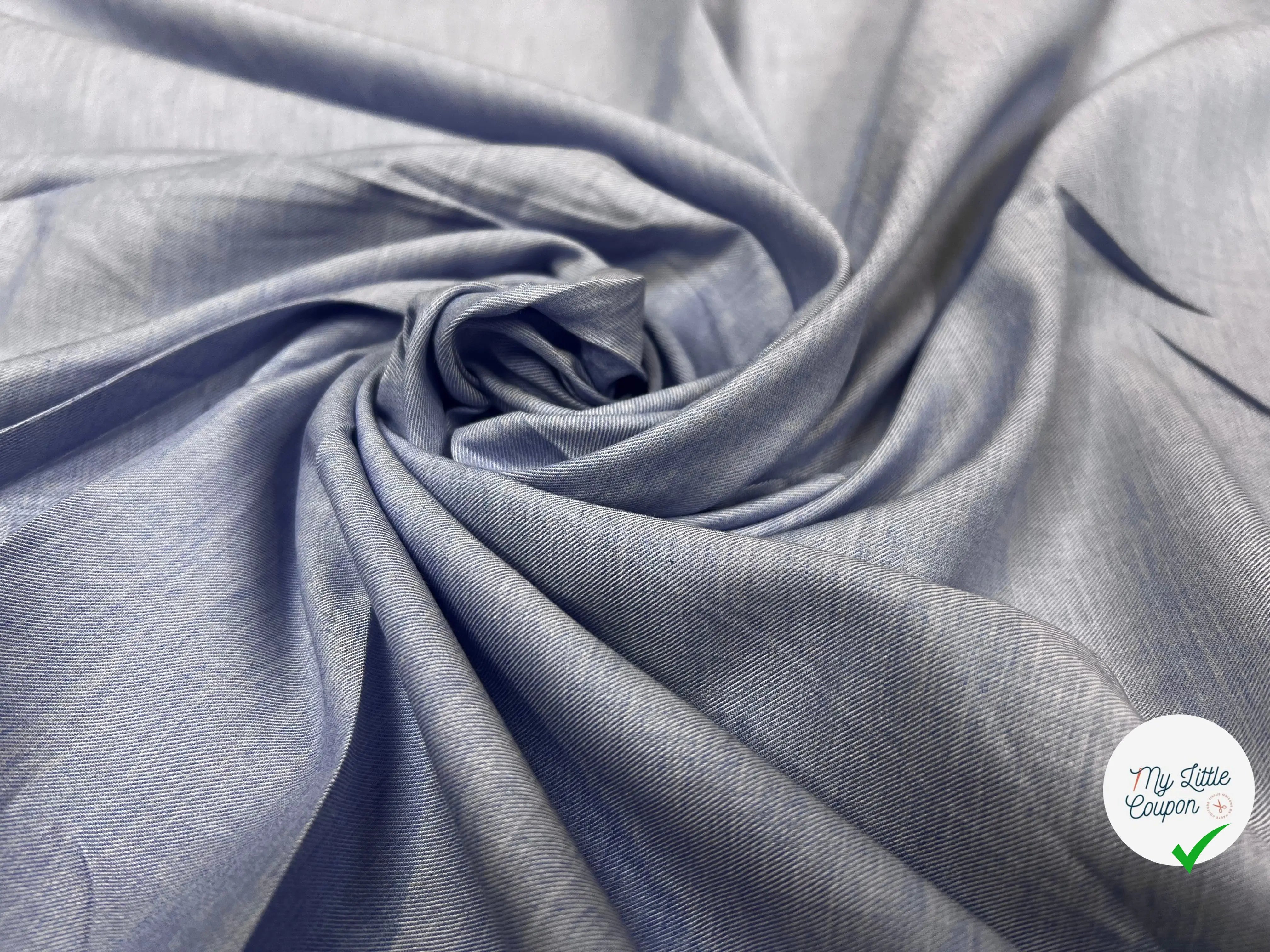 POPELINE DE COTON SERGÉE BLEU - My Little Coupon
