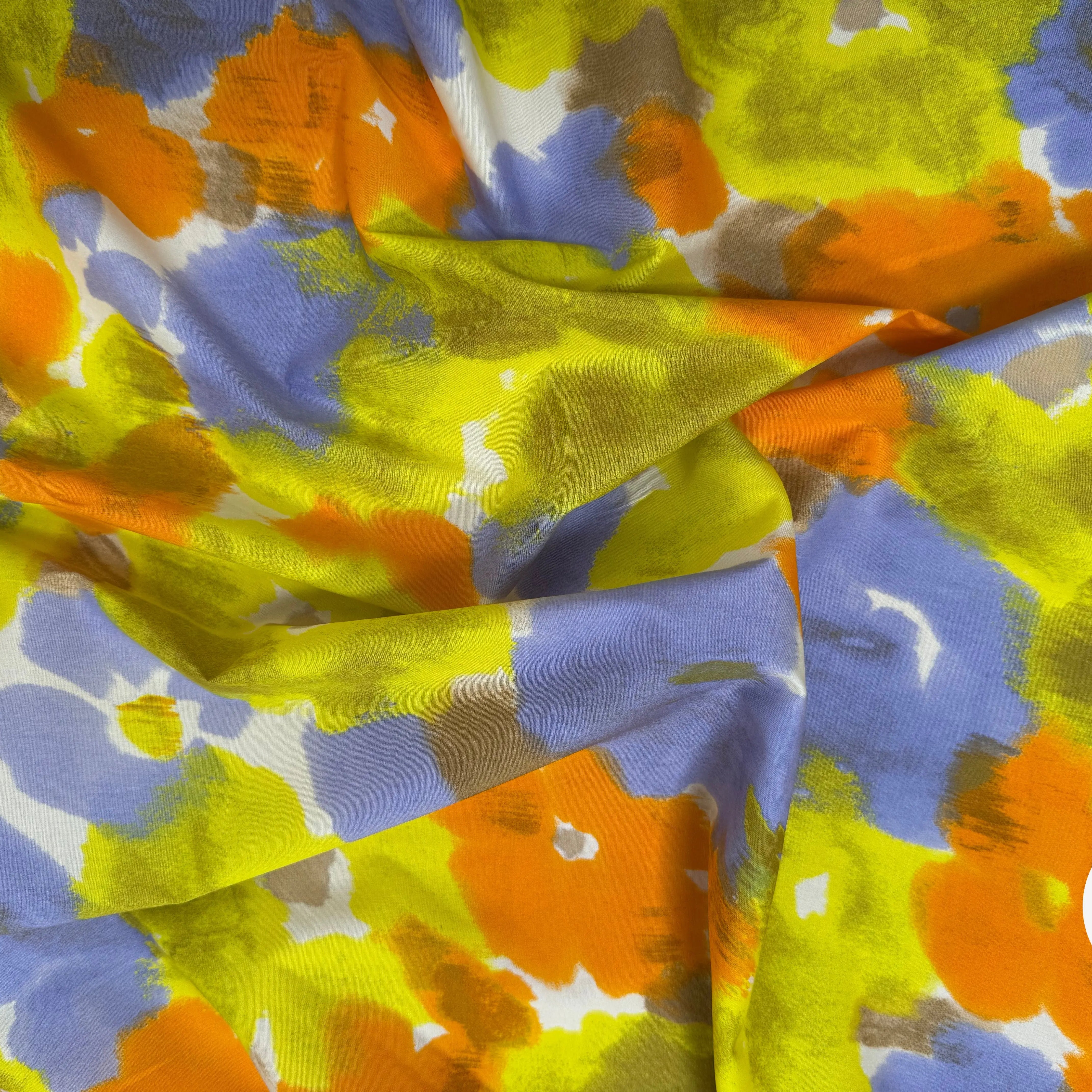 POPELINE DE COTON STRECH FOND BLANC MOTIFS FLEURS JAUNE ORANGE VIOLET - My Little Coupon