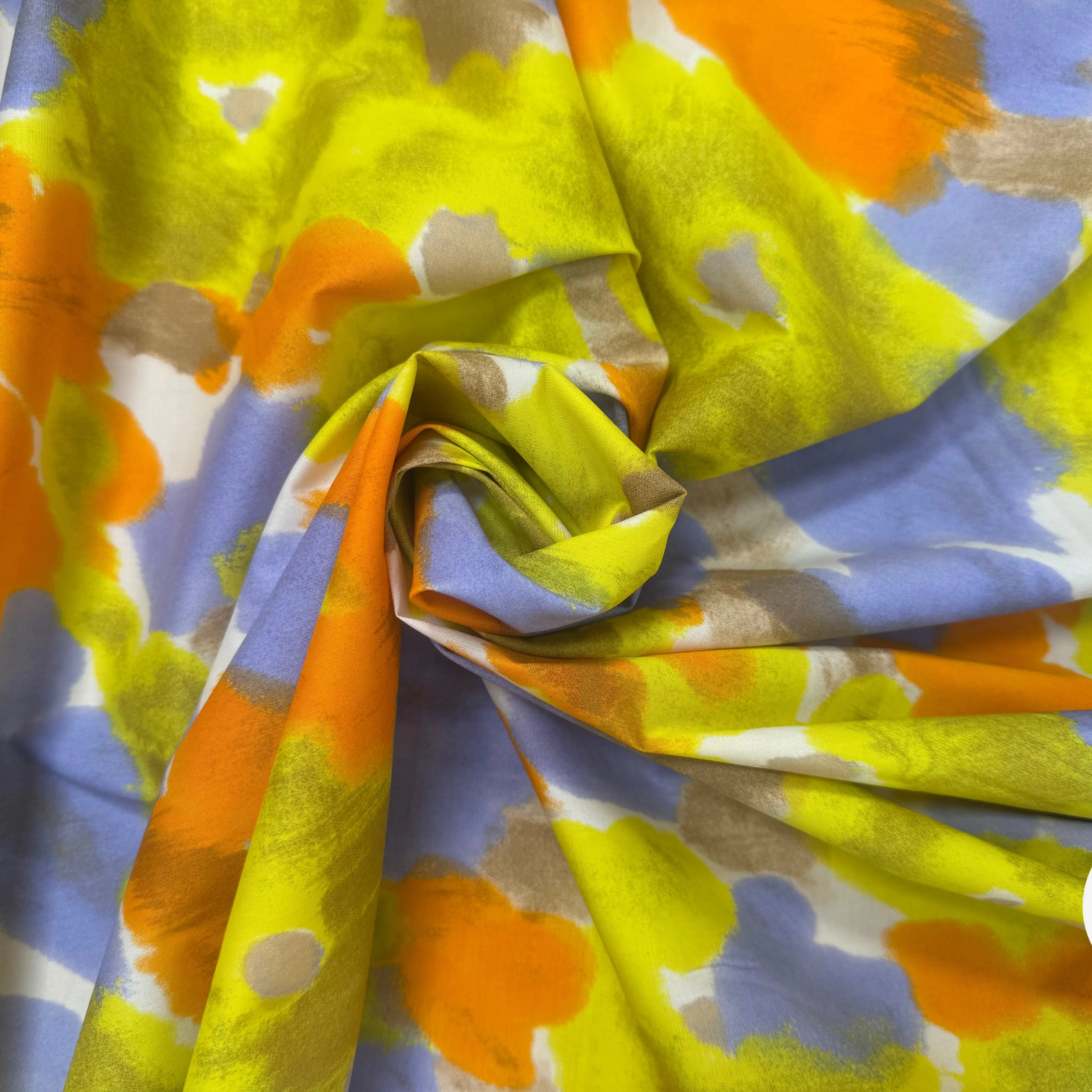 POPELINE DE COTON STRECH FOND BLANC MOTIFS FLEURS JAUNE ORANGE VIOLET - My Little Coupon