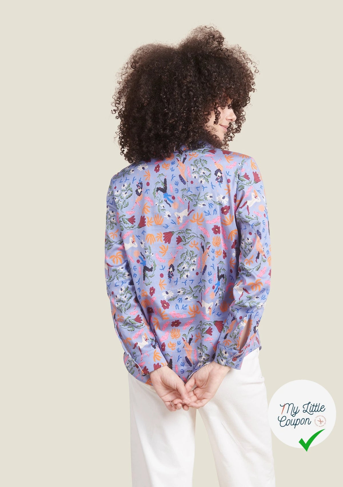 POPELINE DE COTON STRETCH IMPRIMÉ FLEURS ET OISEAUX FOND BLEU CIEL - My Little Coupon