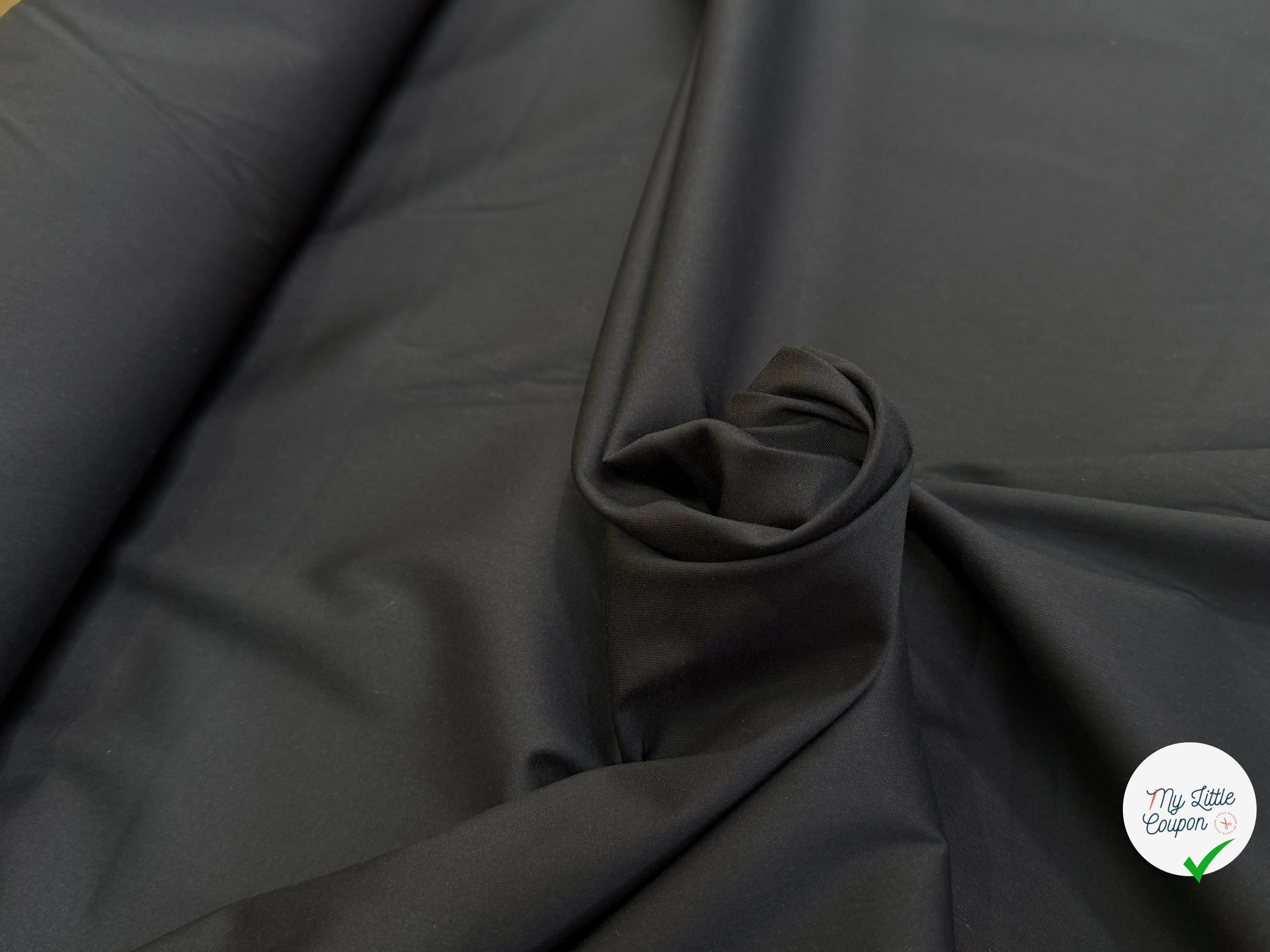 POPELINE DE COTON STRETCH QUALITÉ COUTURE NOIR PETITE LAIZE - My Little Coupon