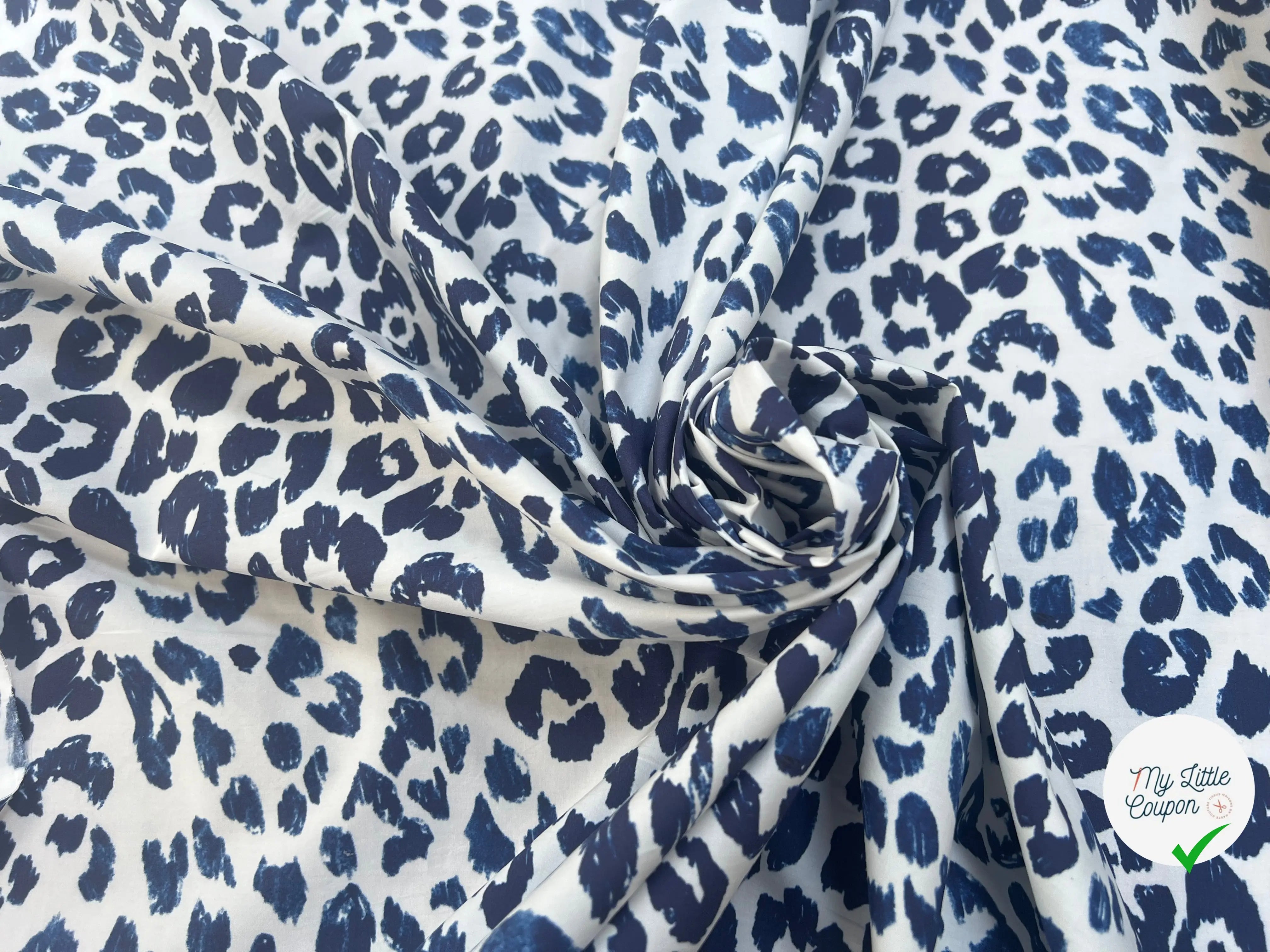 POPELINE DE COTON TACHES FELIN BLEU - My Little Coupon