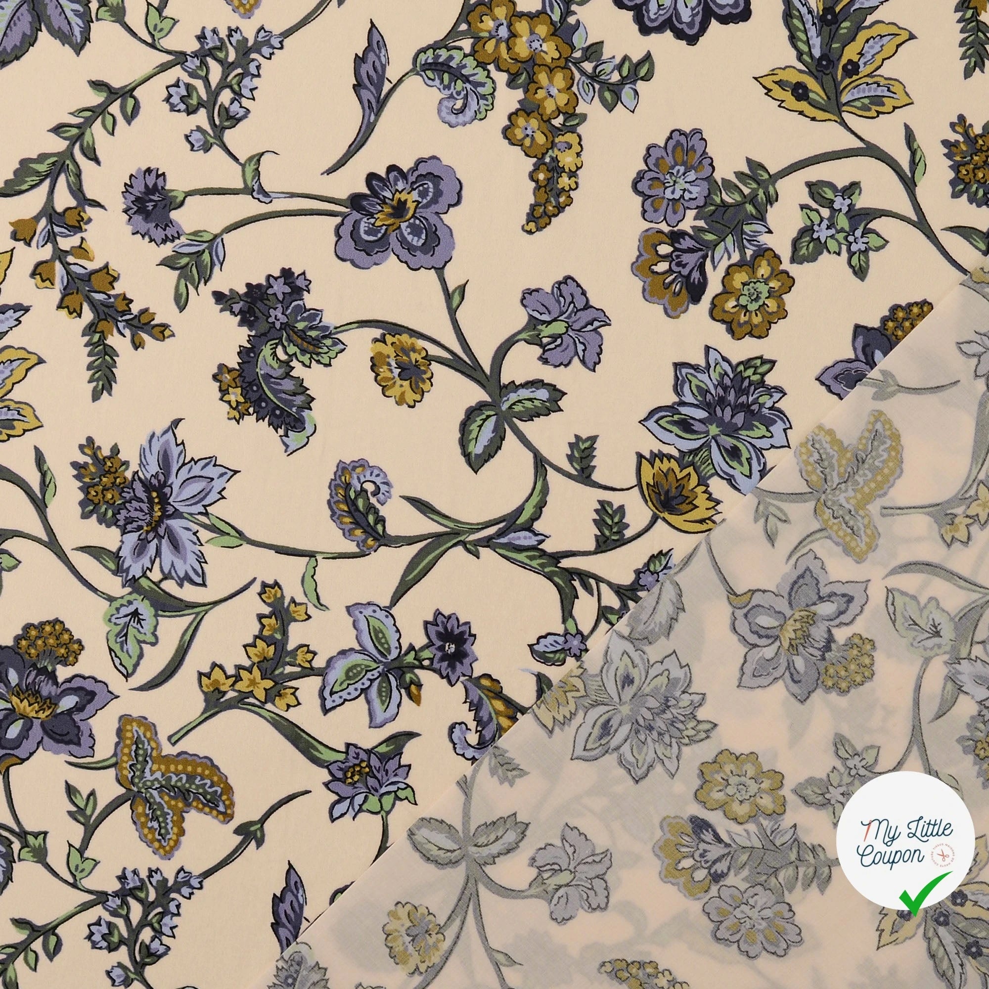POPELINE DE COTON TISSU IMPRIMÉ NUMÉRIQUE PAISLEY BLEU CLAIR - My Little Coupon