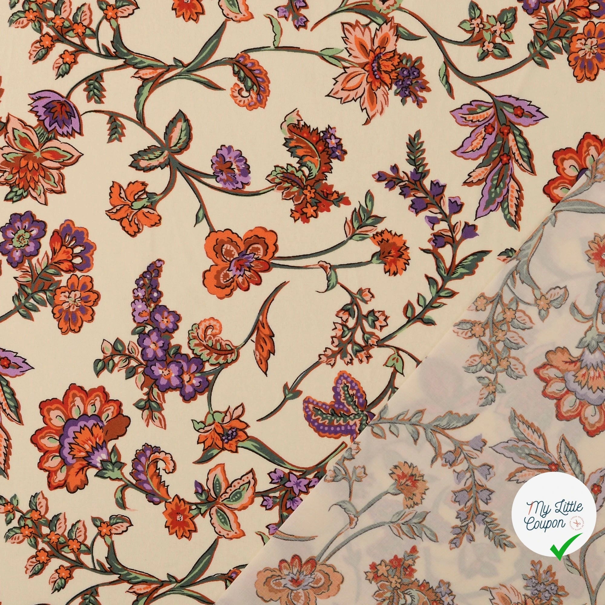 POPELINE DE COTON TISSU IMPRIMÉ NUMÉRIQUE PAISLEY MULTICOLORE 1 - My Little Coupon