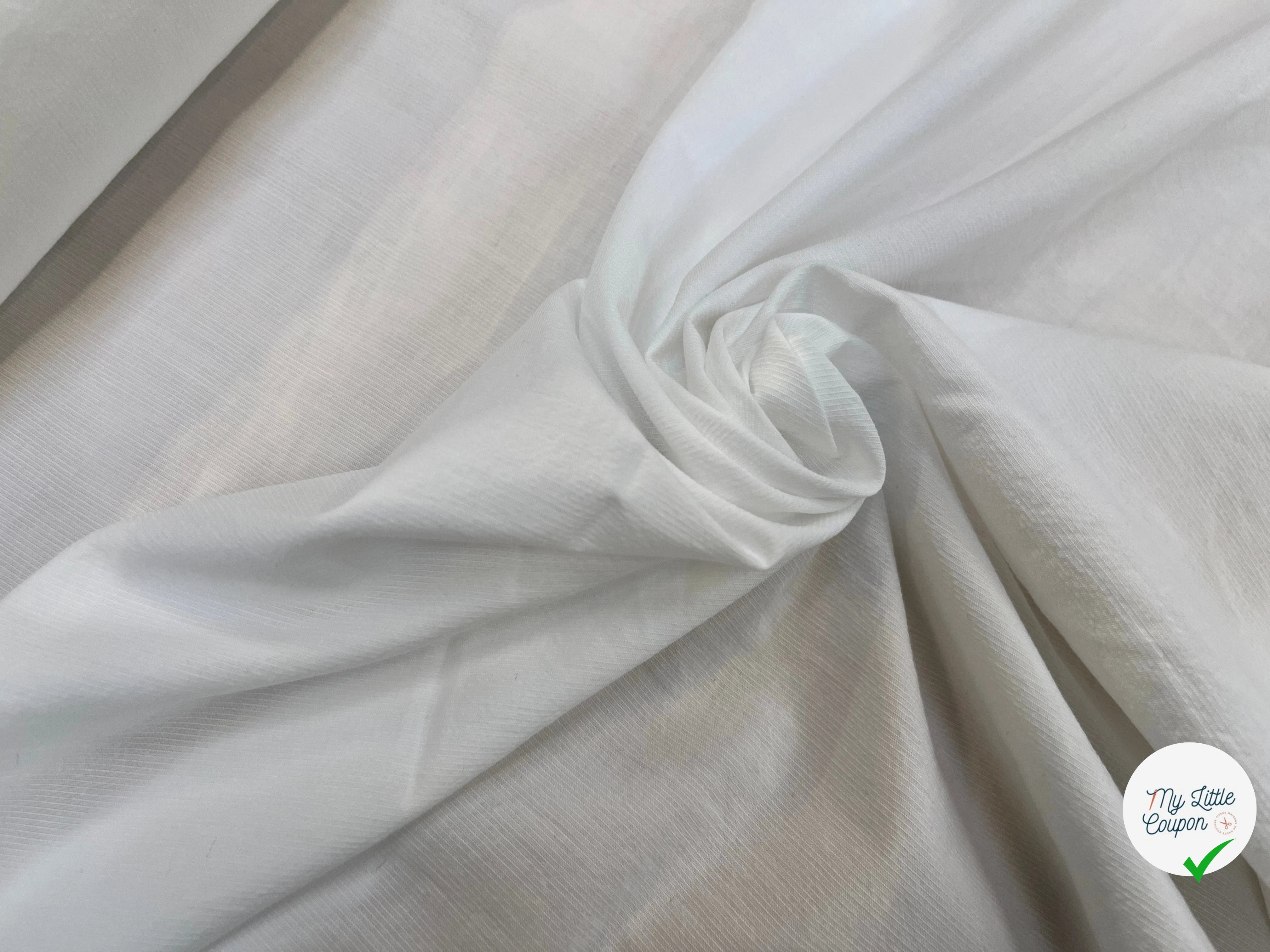 POPELINE DE COTON UNI BLANC FINE RAYURES - My Little Coupon