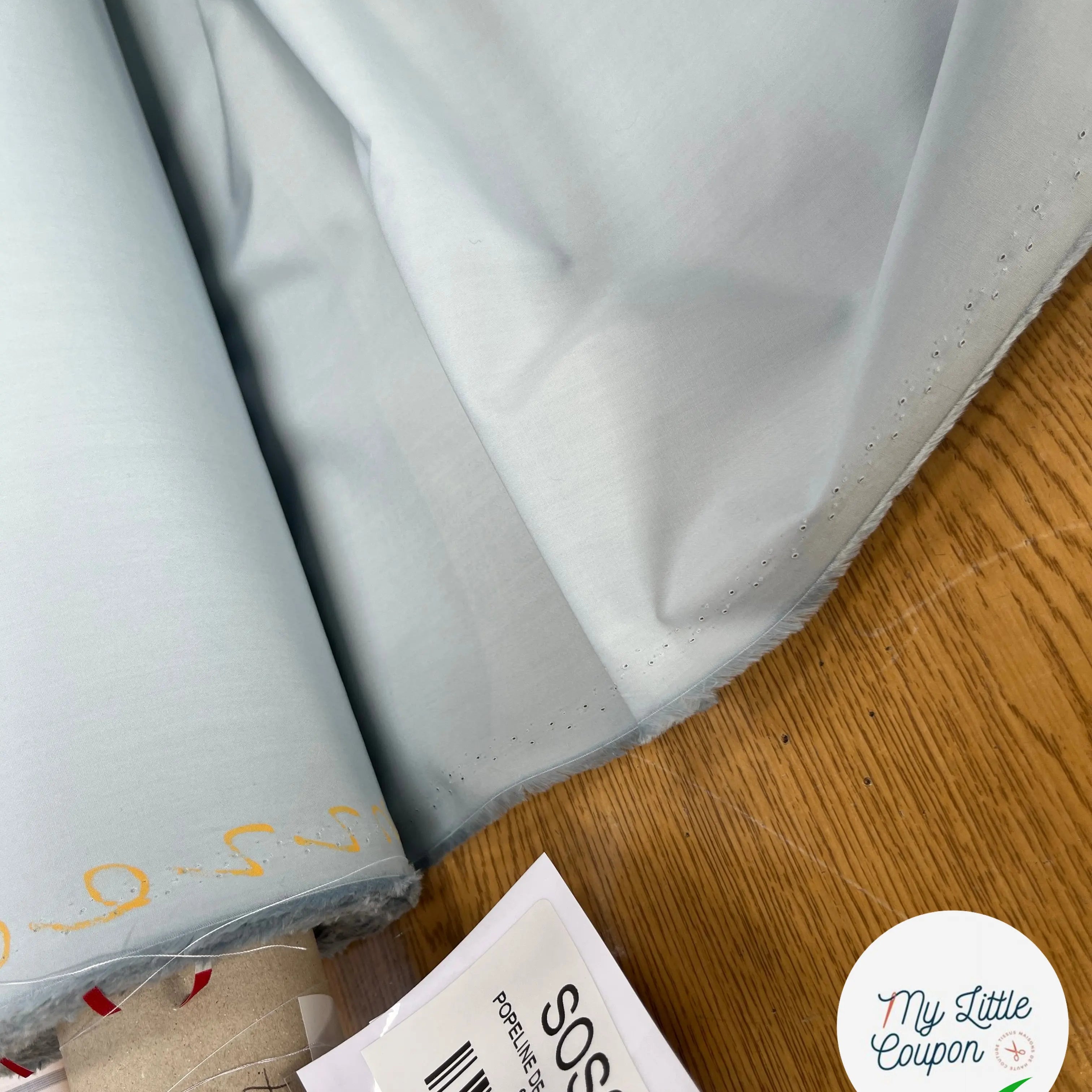 POPELINE DE COTON UNI BLEU CIEL - My Little Coupon