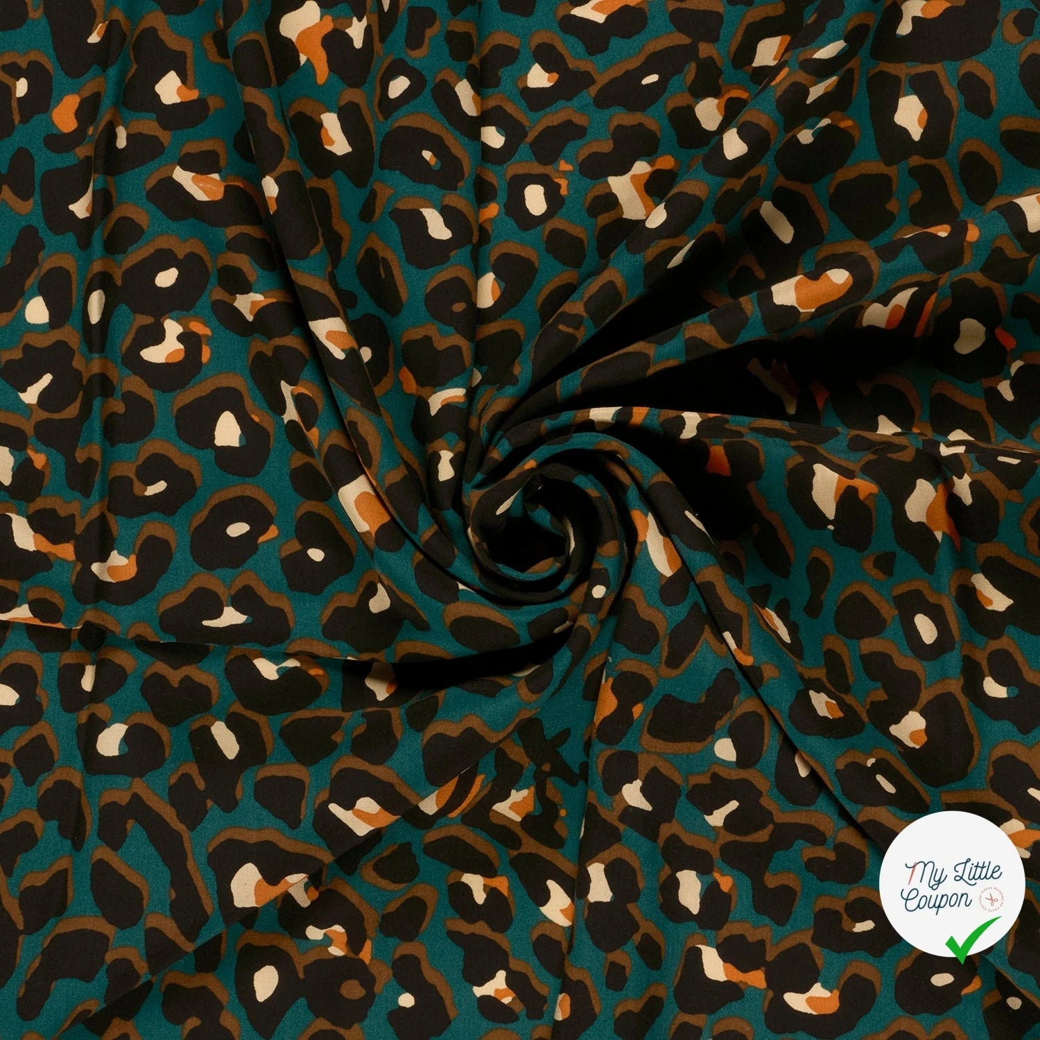 POPELINE DE VISCOSE FLEURS BLEU CANARD - My Little Coupon