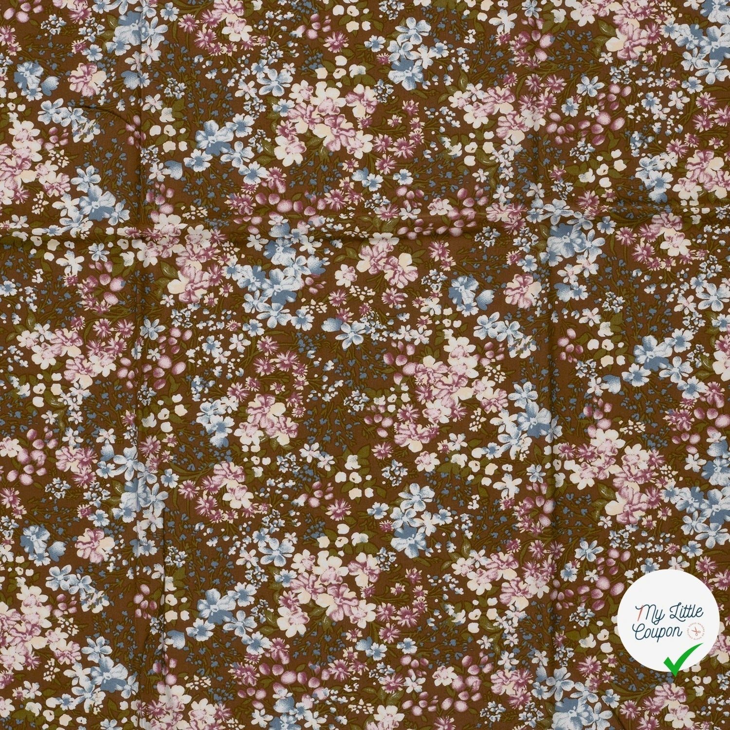 POPELINE DE VISCOSE FLEURS MARRON - My Little Coupon