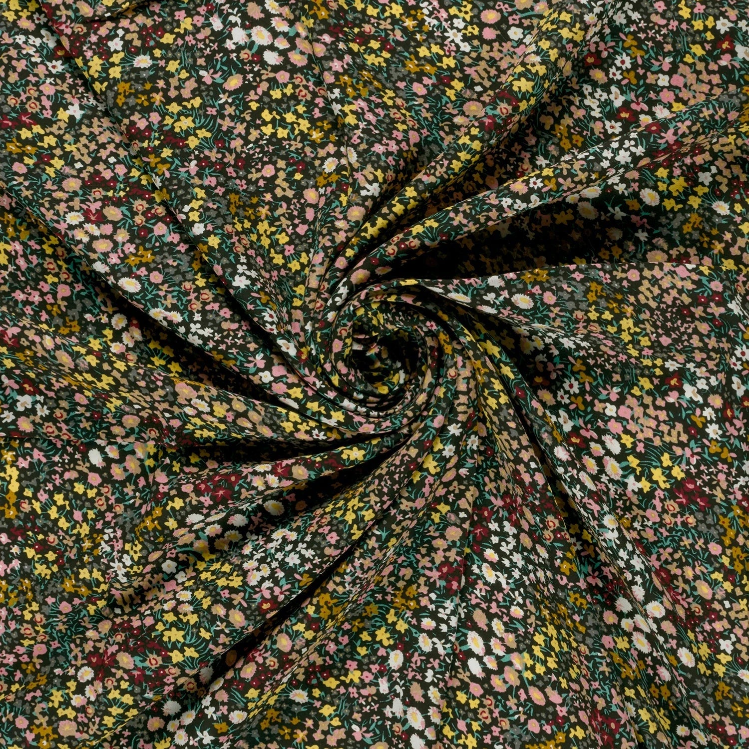POPELINE DE VISCOSE FLEURS NOIR - My Little Coupon