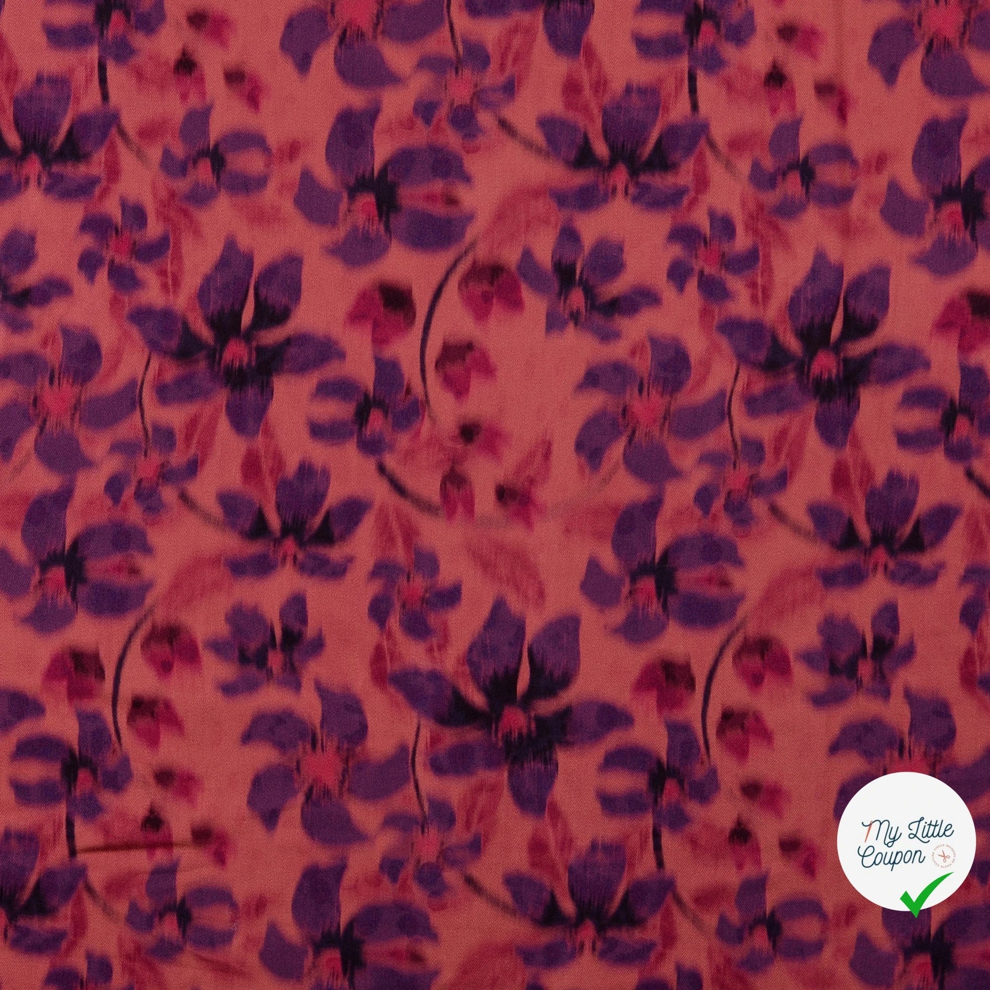 Popeline de viscose fleurs rouge - vue à plat