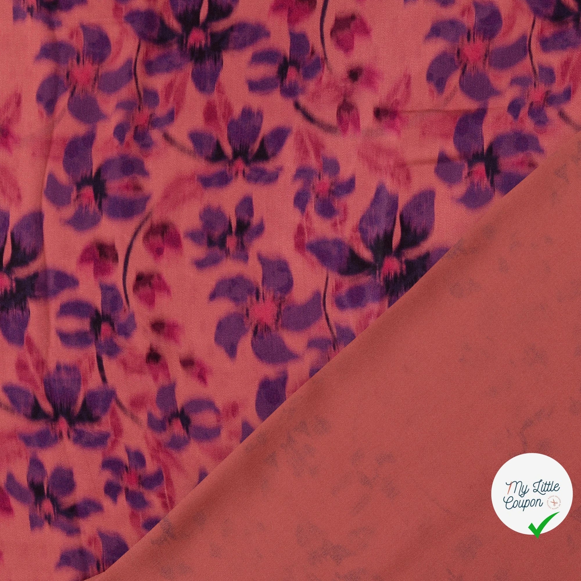 Popeline de viscose fleurs rouge - détail
