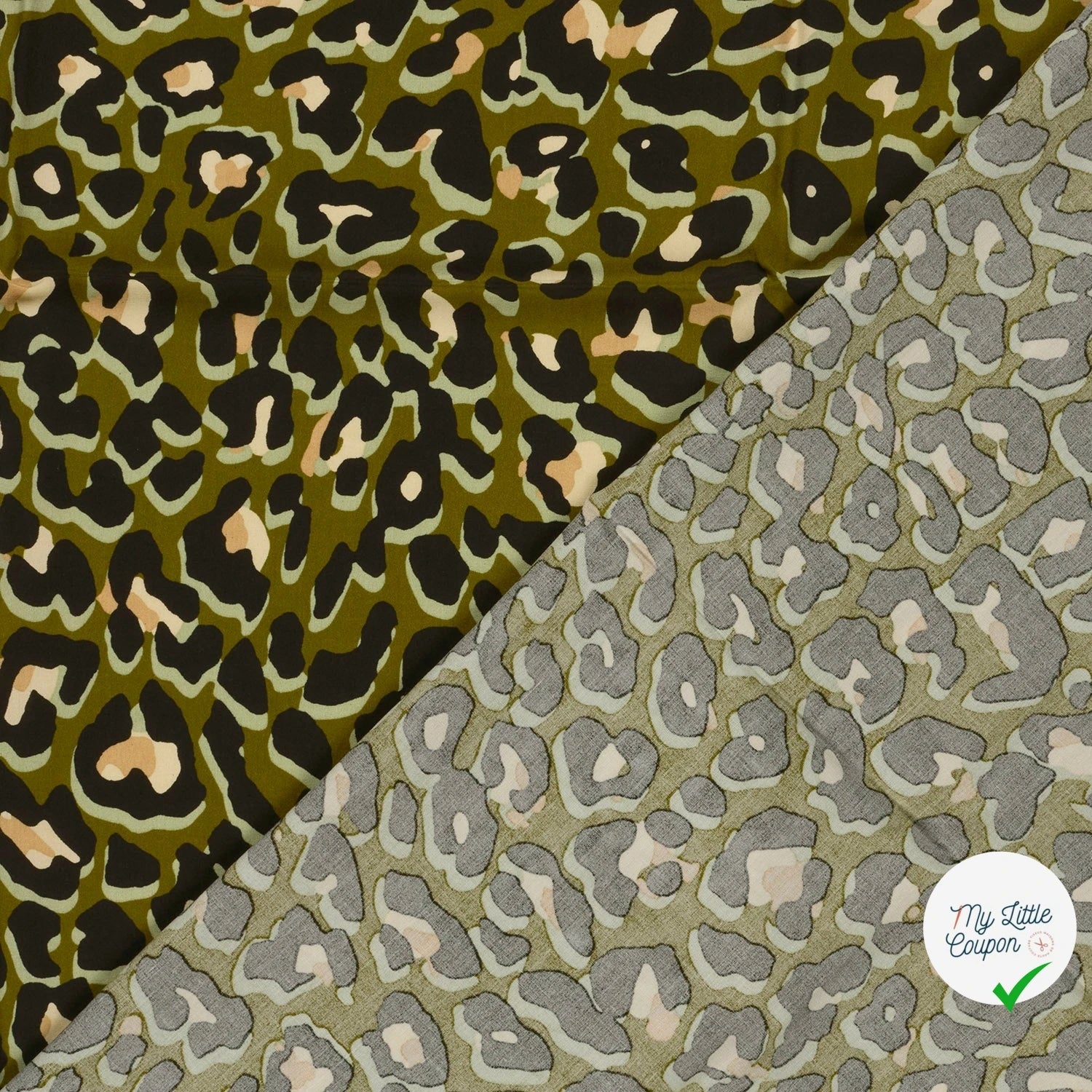 POPELINE DE VISCOSE FLEURS VERT KAKI - My Little Coupon
