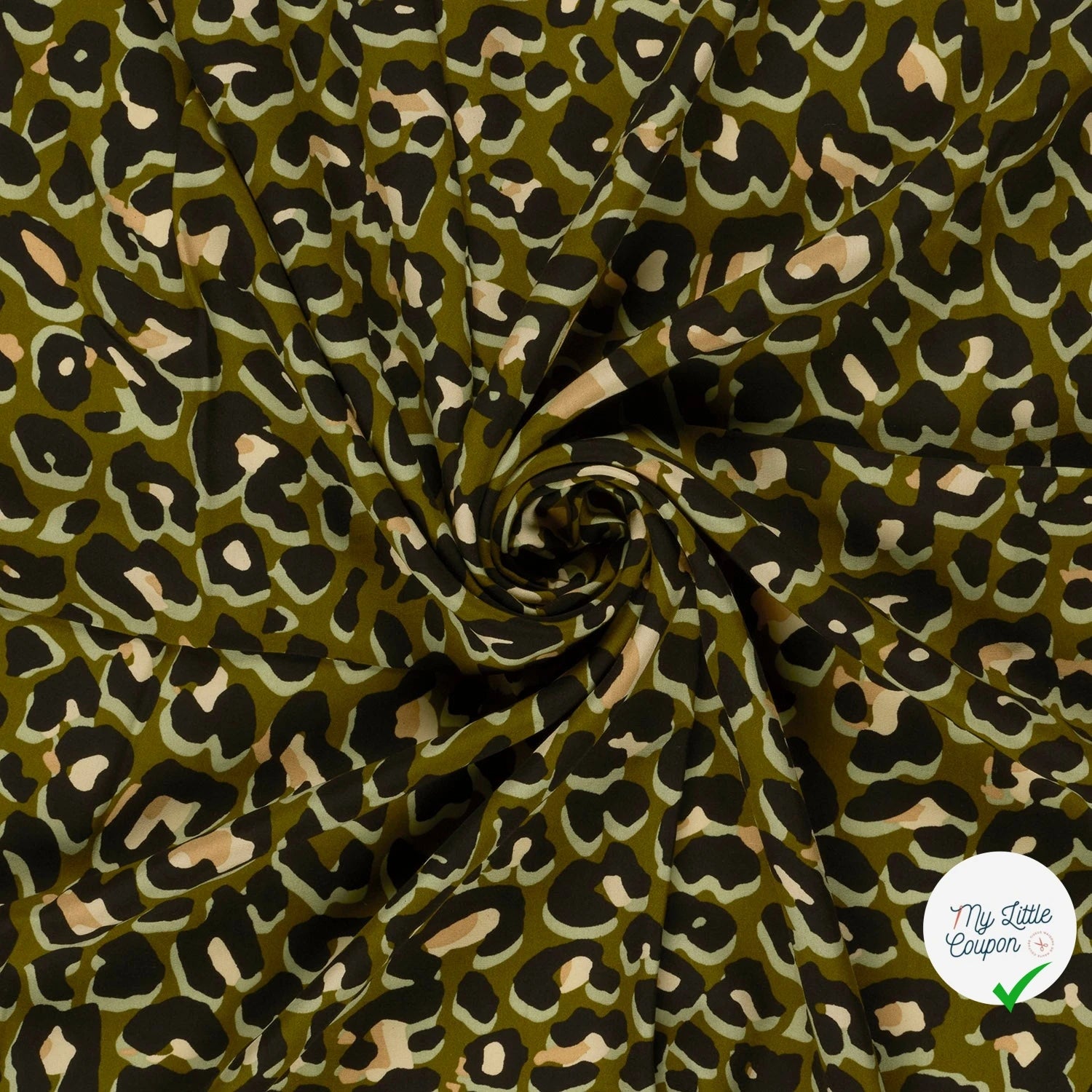 POPELINE DE VISCOSE FLEURS VERT KAKI - My Little Coupon