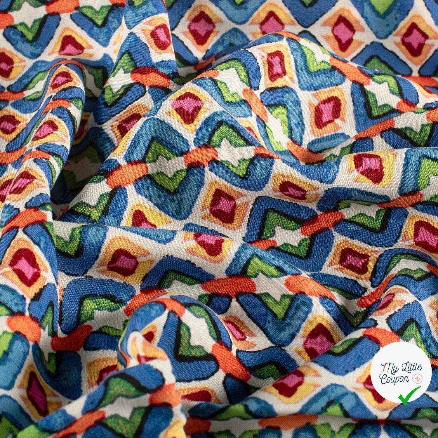POPELINE DE VISCOSE IMPRIMÉ ABSTRAIT INDIGO - My Little Coupon