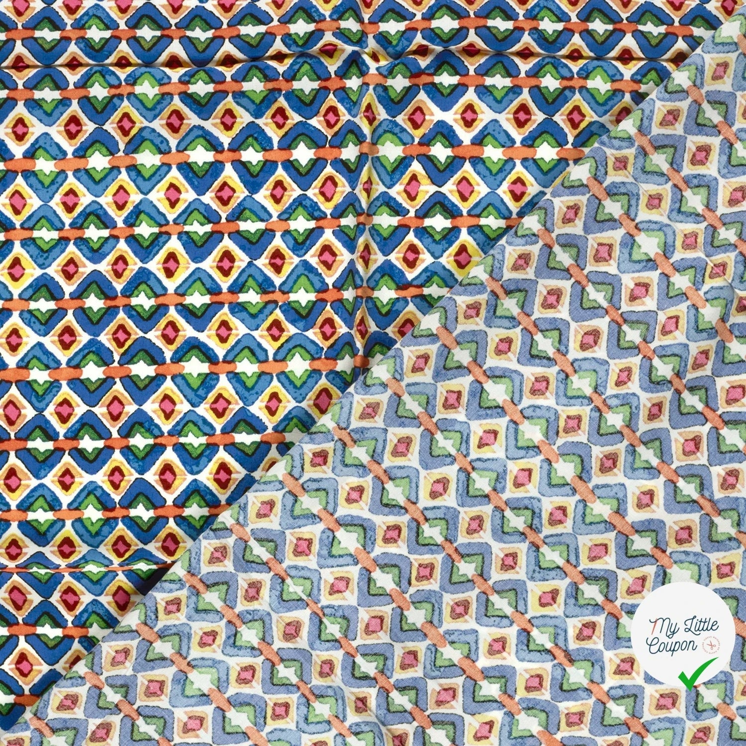 POPELINE DE VISCOSE IMPRIMÉ ABSTRAIT INDIGO - My Little Coupon
