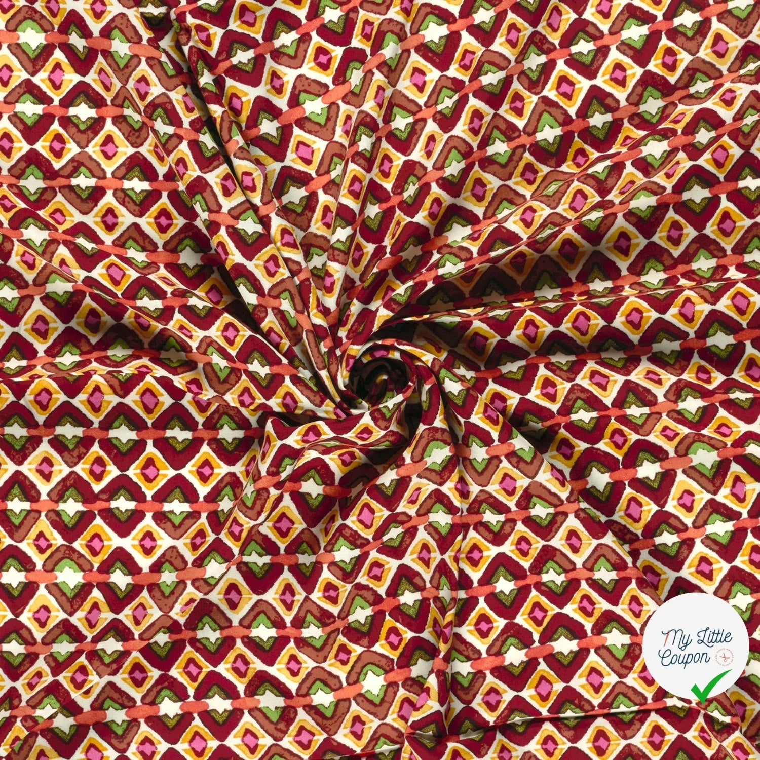 POPELINE DE VISCOSE IMPRIMÉ ABSTRAIT ROUGE BORDEAUX - My Little Coupon