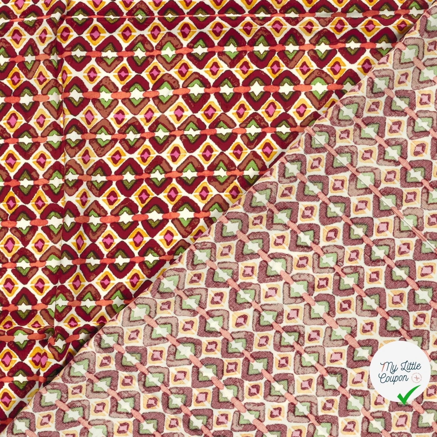 POPELINE DE VISCOSE IMPRIMÉ ABSTRAIT ROUGE BORDEAUX - My Little Coupon