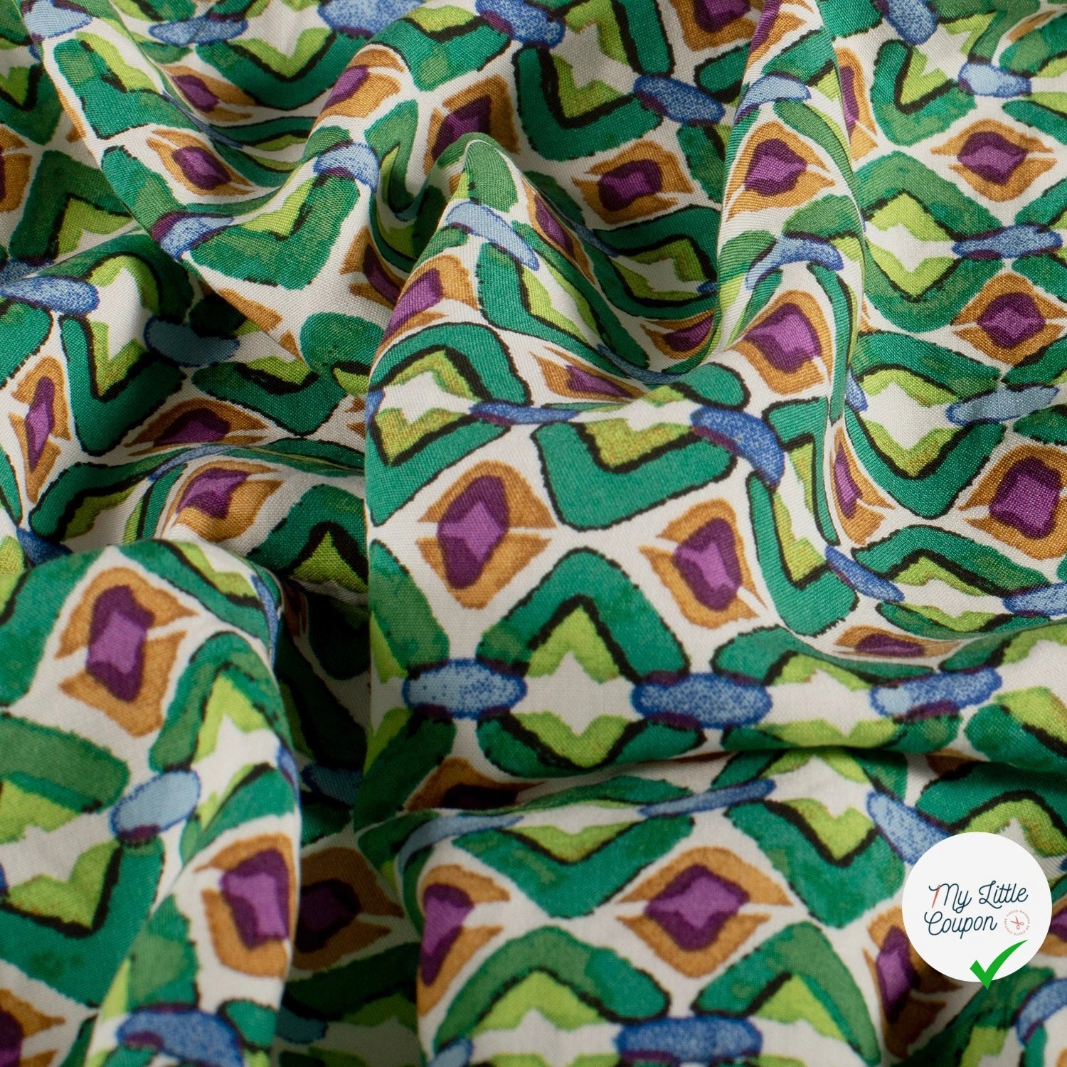 POPELINE DE VISCOSE IMPRIMÉ ABSTRAIT VERT - My Little Coupon