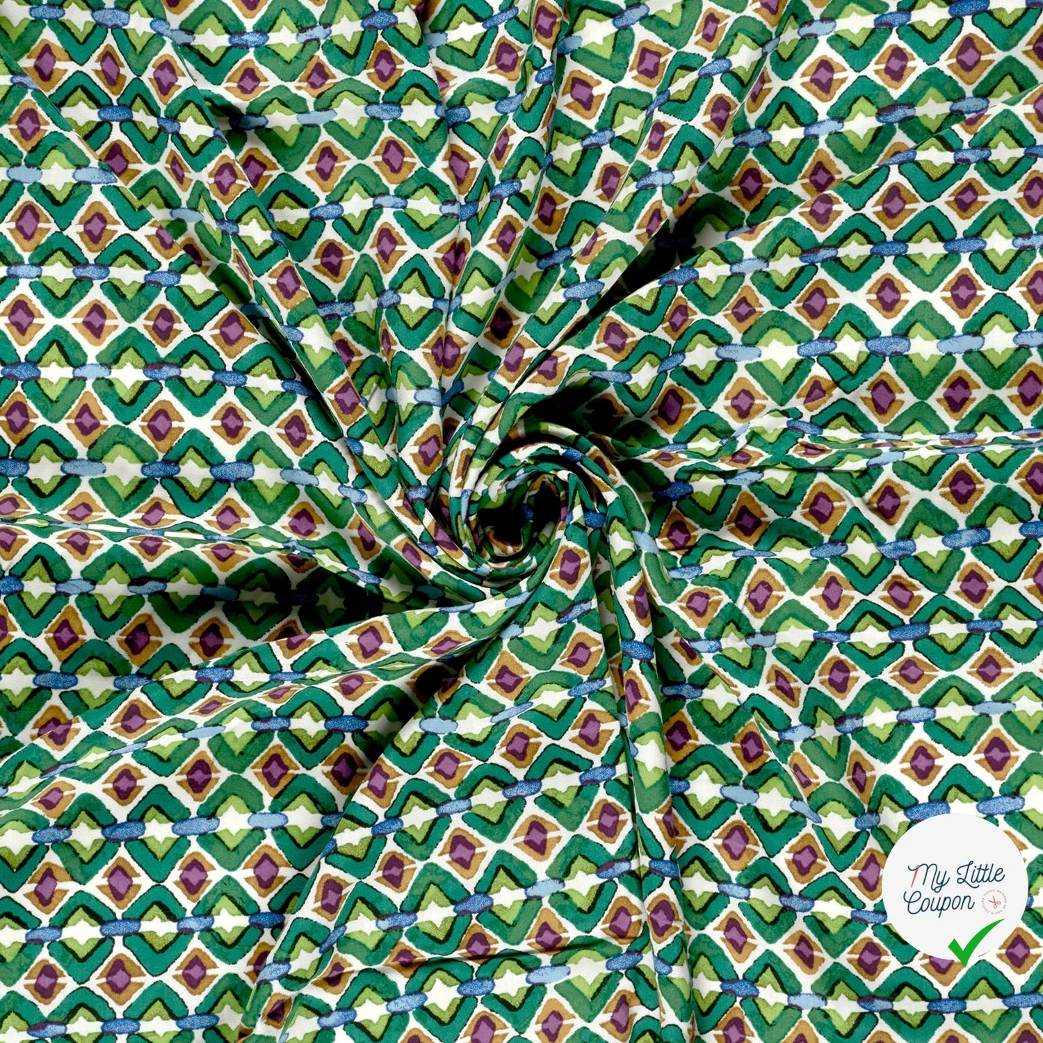 POPELINE DE VISCOSE IMPRIMÉ ABSTRAIT VERT - My Little Coupon