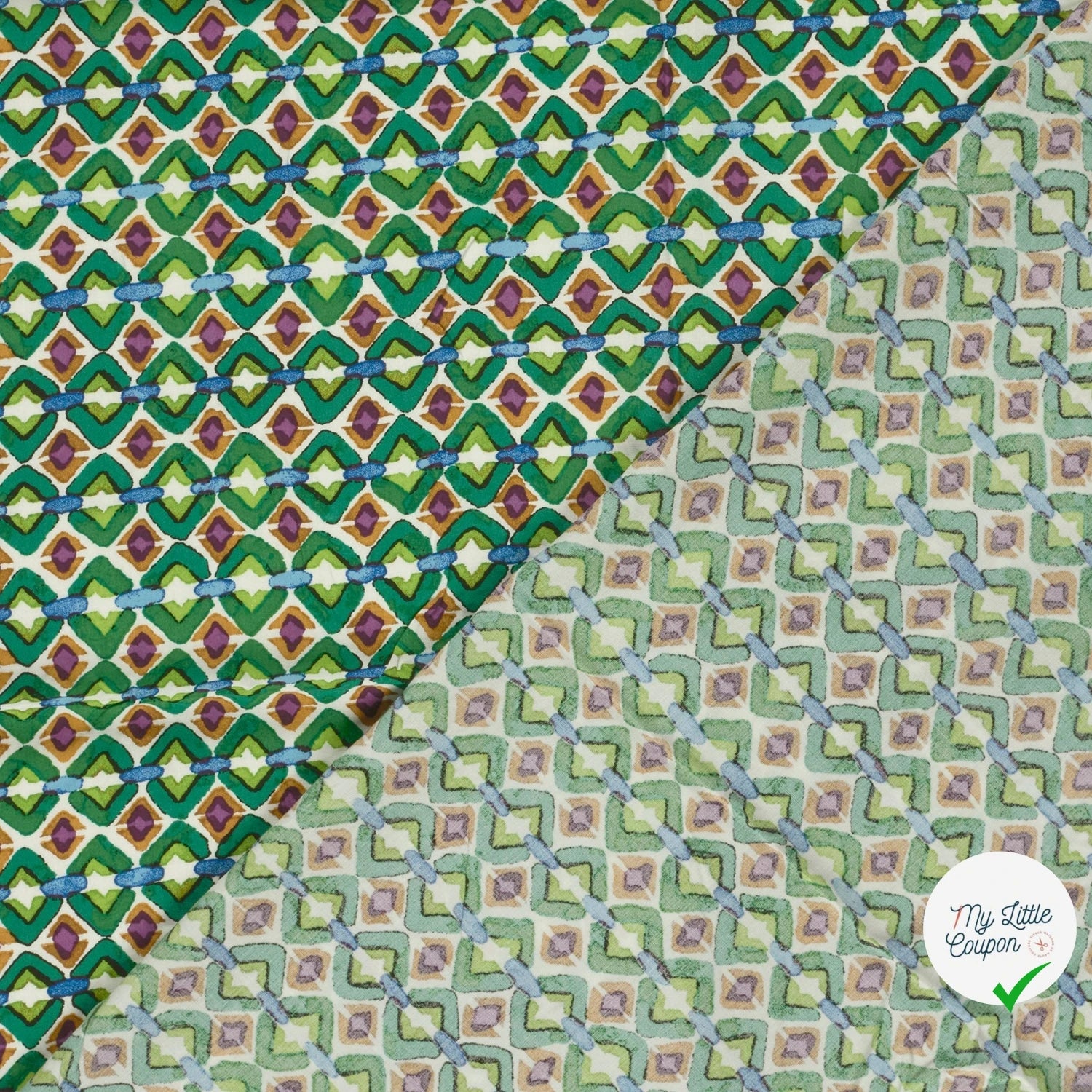 POPELINE DE VISCOSE IMPRIMÉ ABSTRAIT VERT - My Little Coupon