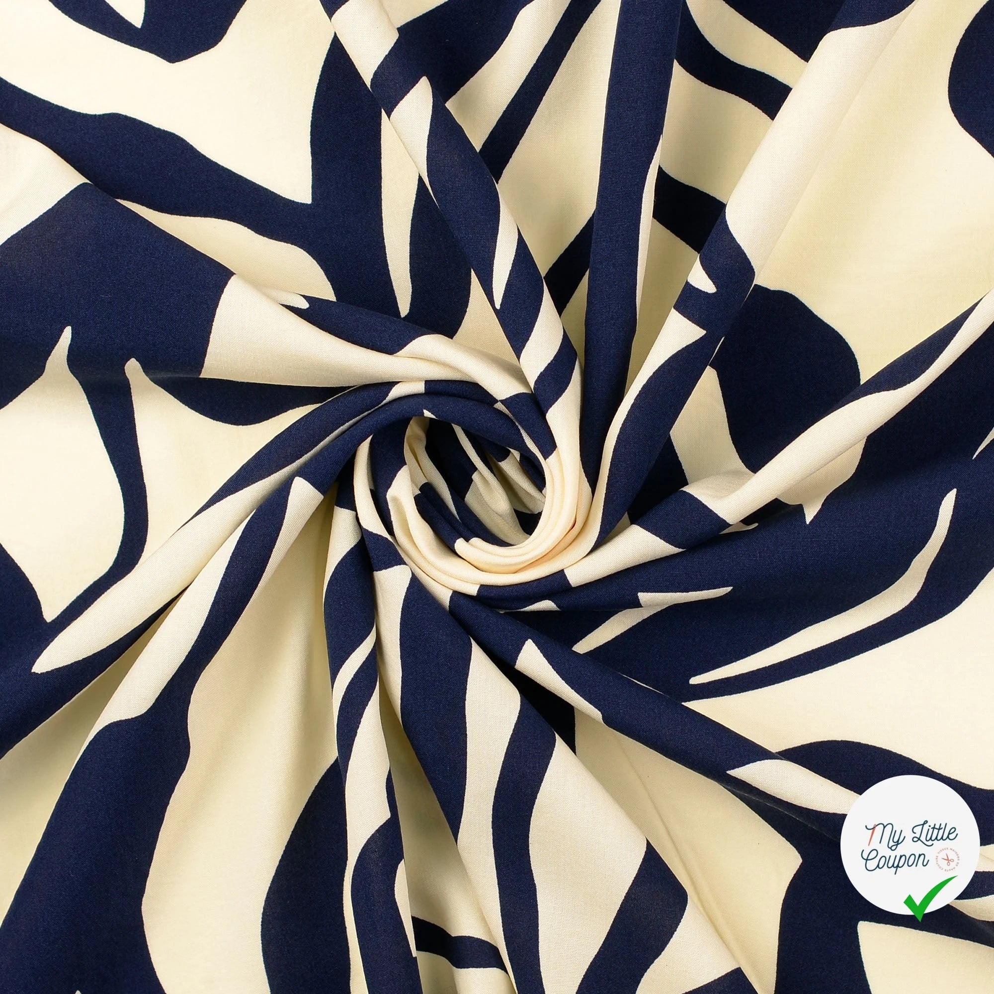 POPELINE DE VISCOSE IMPRIMÉ MOTIFS GÉOMÉTRIQUES BLEU MARINE - My Little Coupon