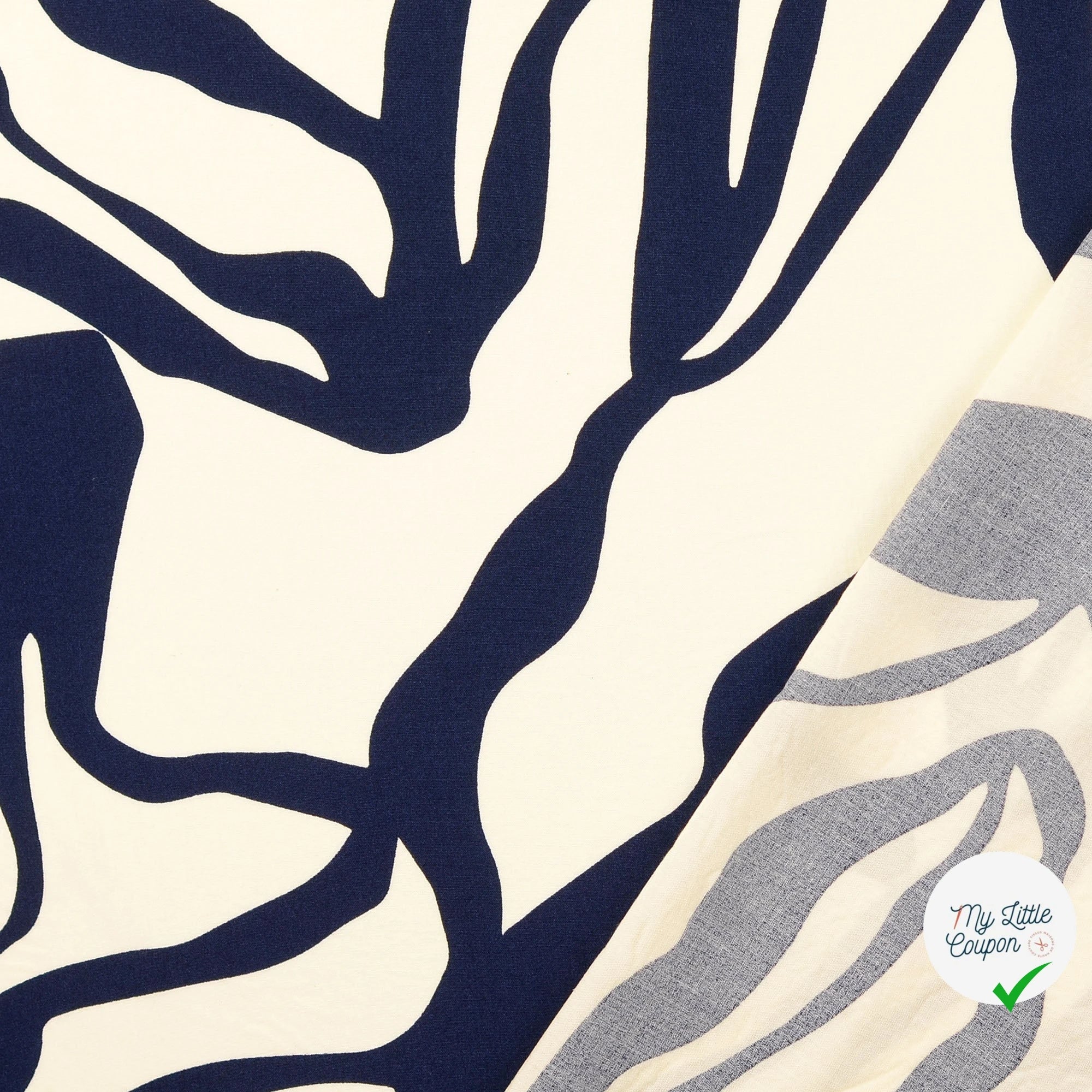 POPELINE DE VISCOSE IMPRIMÉ MOTIFS GÉOMÉTRIQUES BLEU MARINE - My Little Coupon