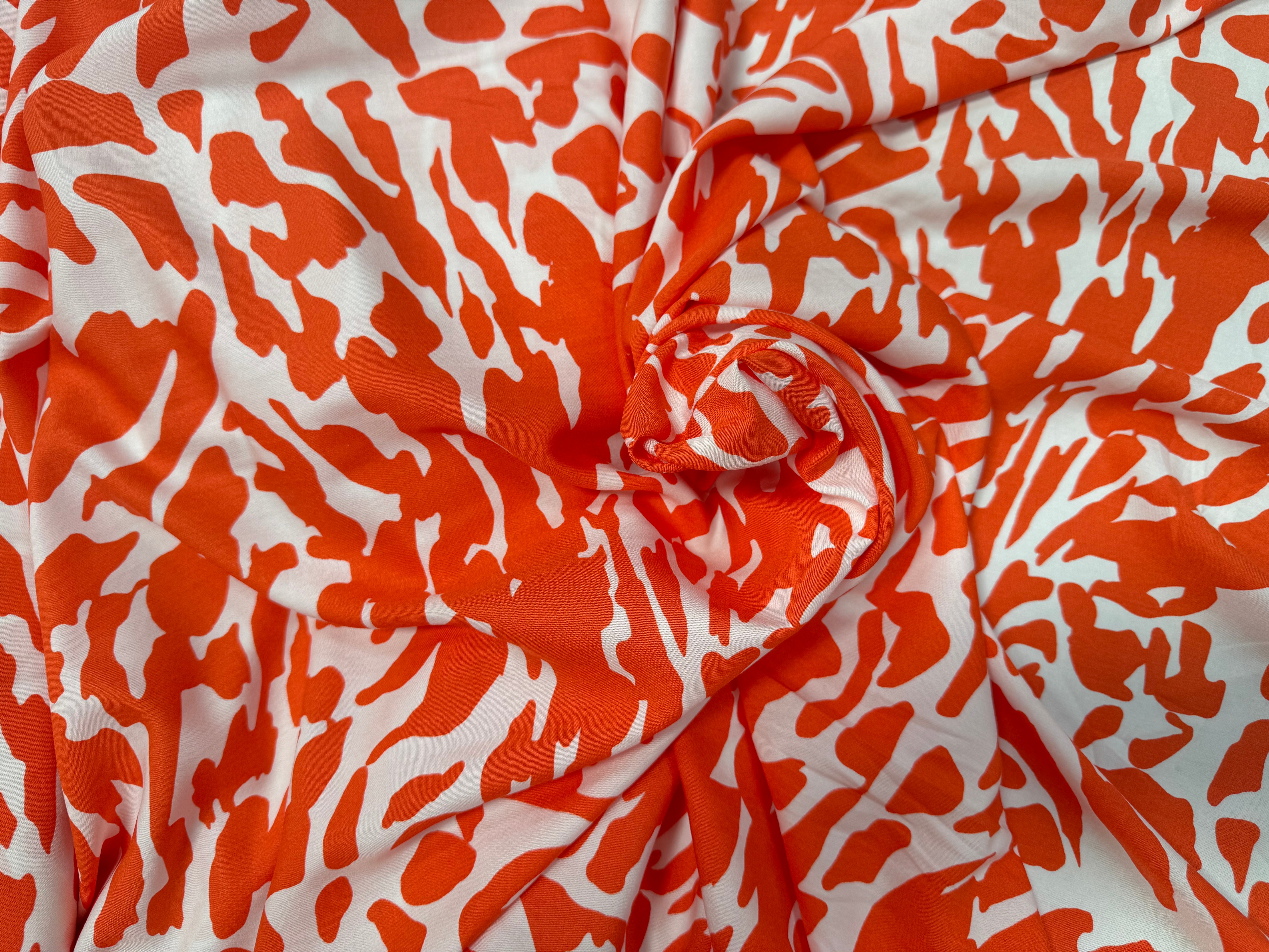 POPELINE DE VISCOSE TISSU IMPRIMÉ CAMOUFLAGE ORANGE - My Little Coupon